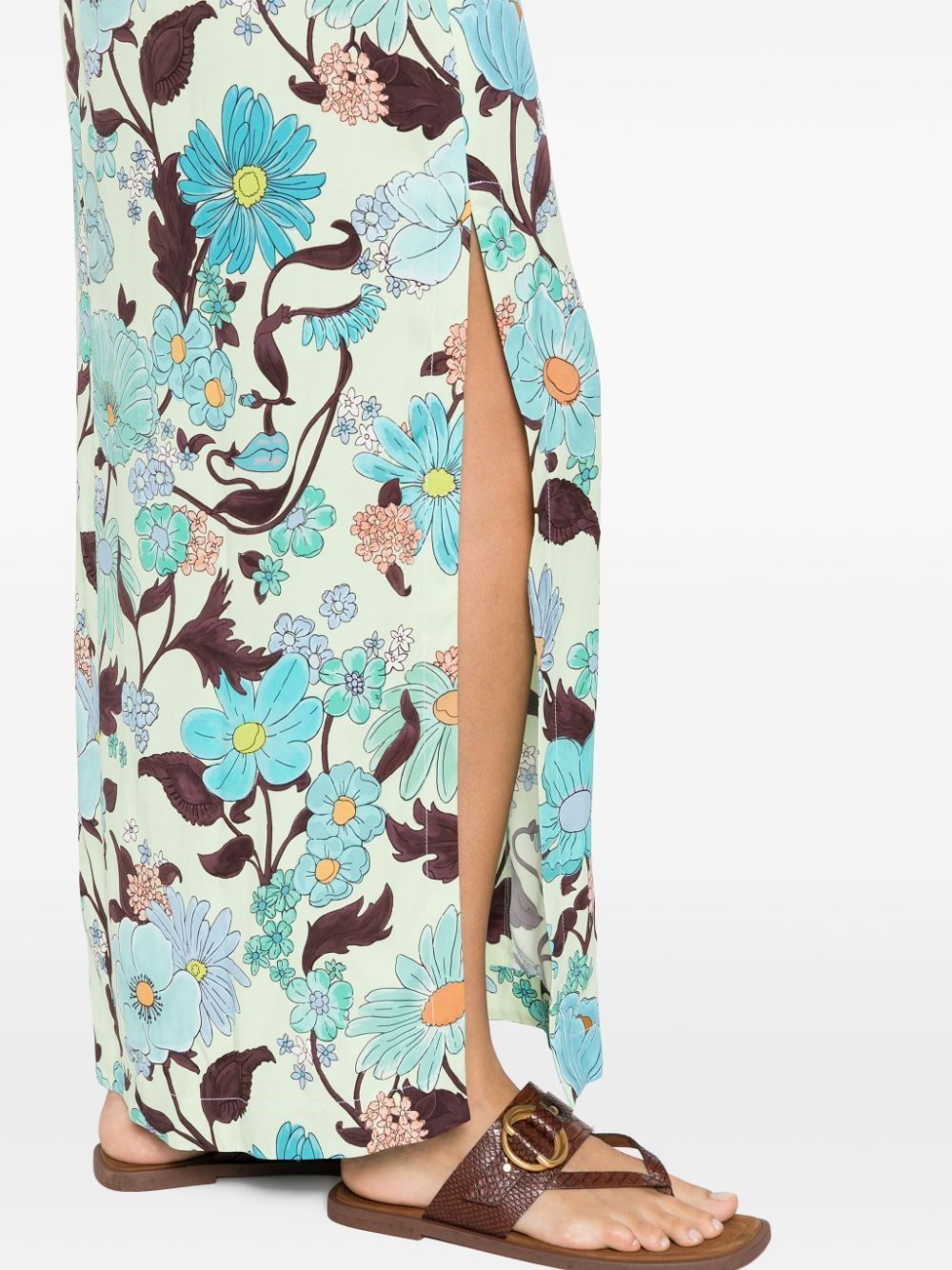 Garden-print crepe long dress - 5