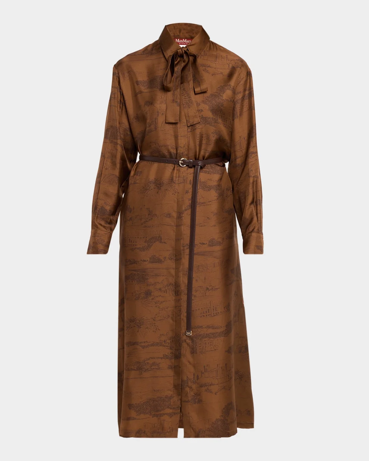 Belted Etoile-Print Silk Midi Shirtdress - 1