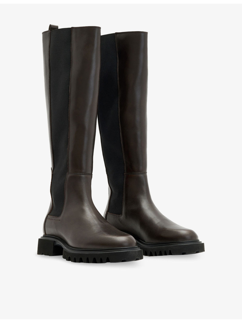 ALLSAINTS Maeve slip-on flat leather knee-high boots outlook