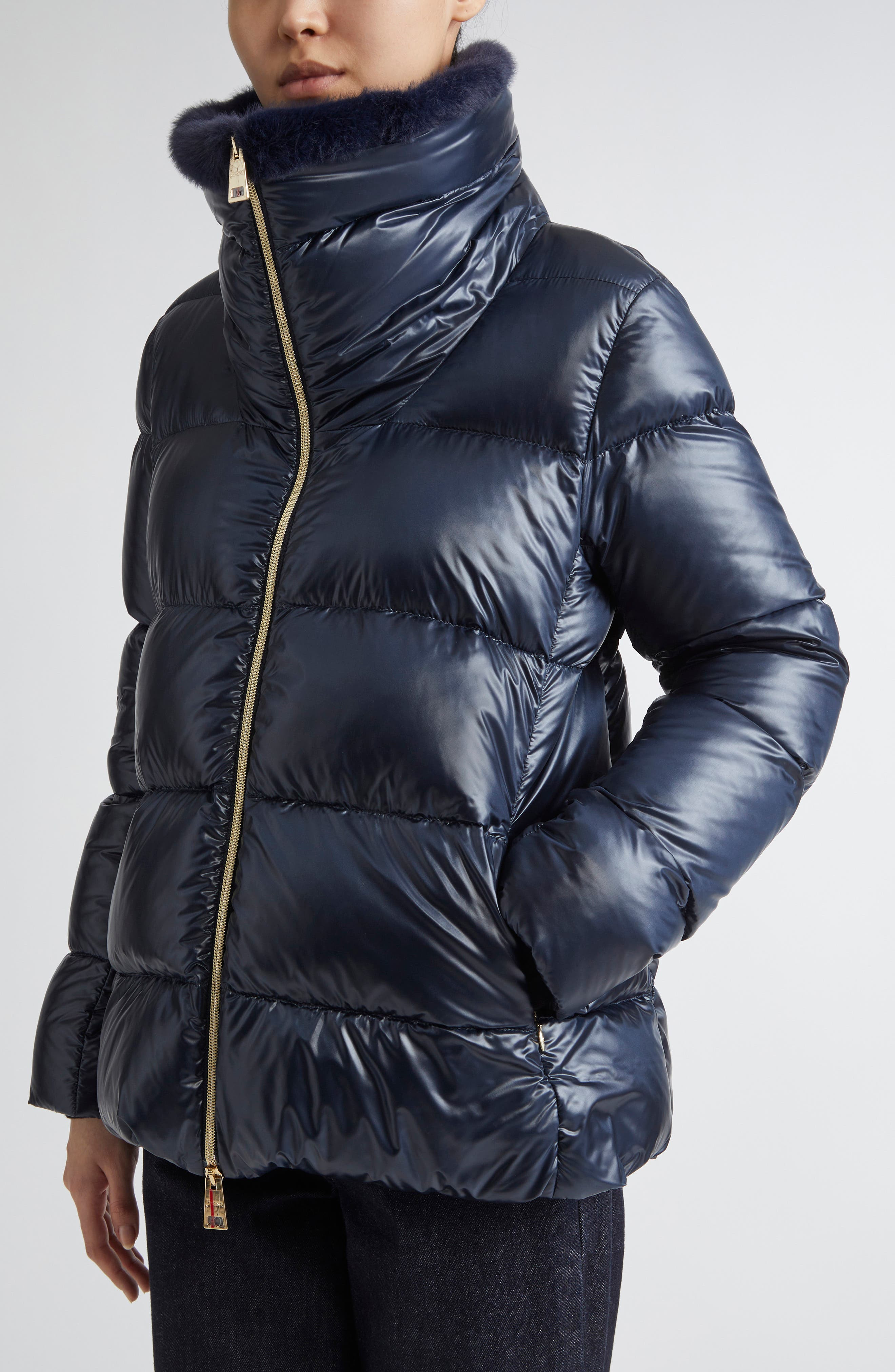 Herno Shiny Nylon Down Jacket in Blue Navy at Nordstrom - 4