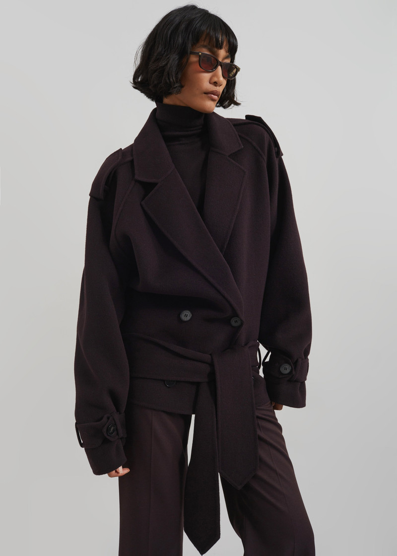 Elys Short Wool Trench - Dark Plum 7