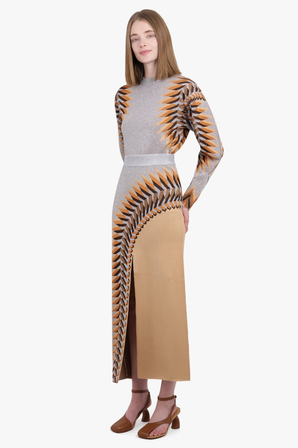 GRAPHIC PRINT SPLIT MAXI SKIRT | GREY/MULTI - 2