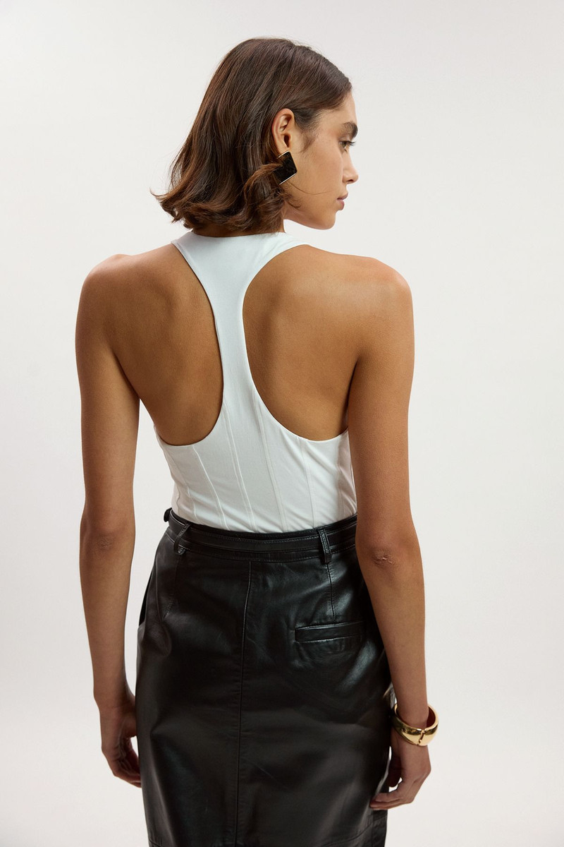 Cotton Elastane Corset Detail Scoop Neck Bodysuit 3