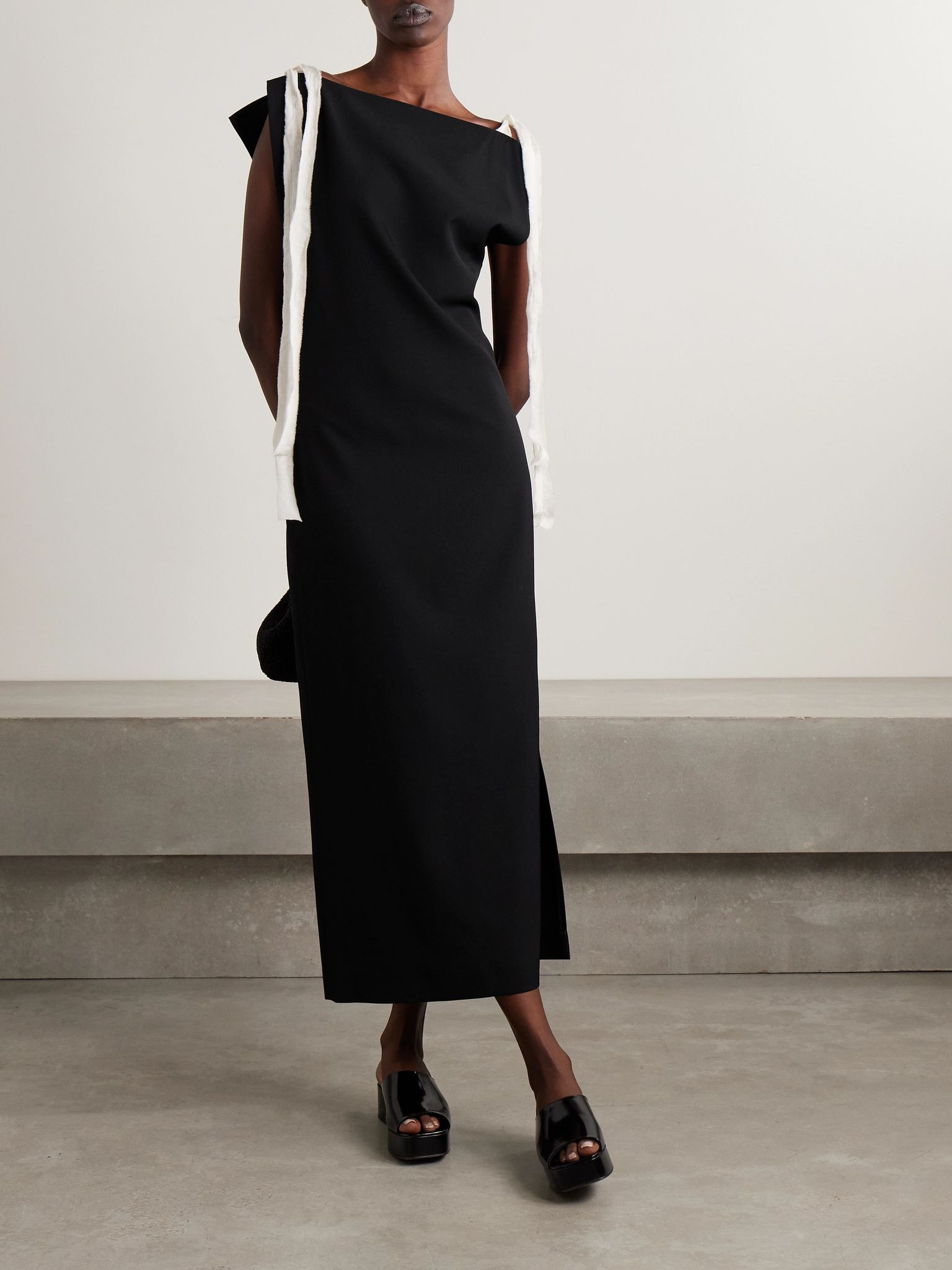 Giuliessa silk organza-trimmed wool-twill midi dress Black - 2