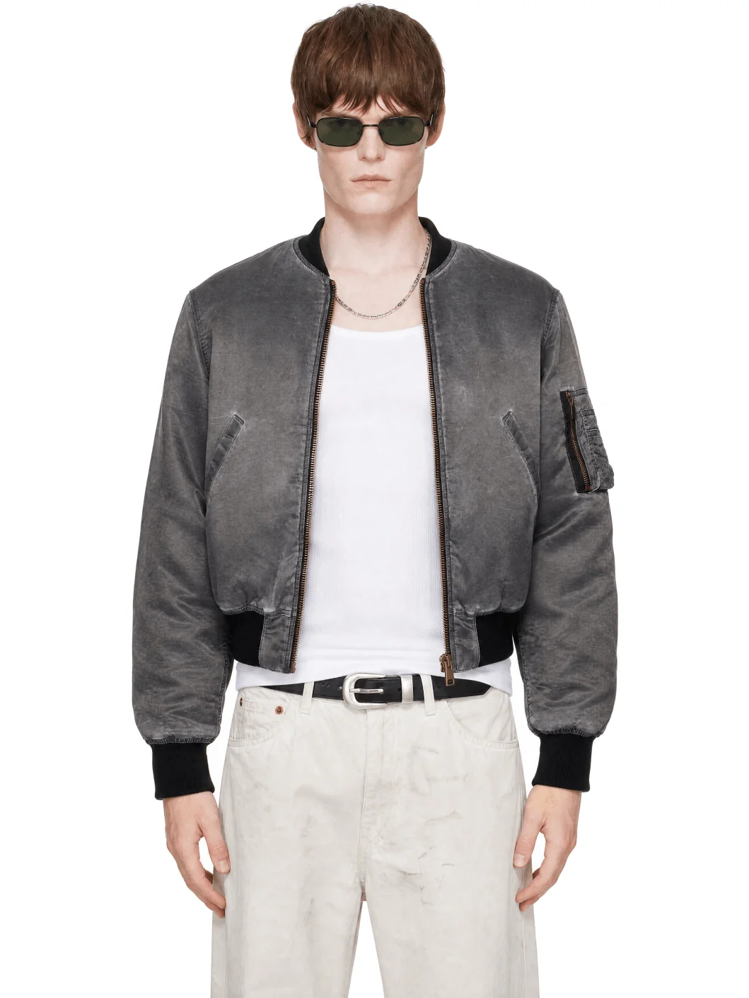 Gray Nylon Bomber Jacket - 1