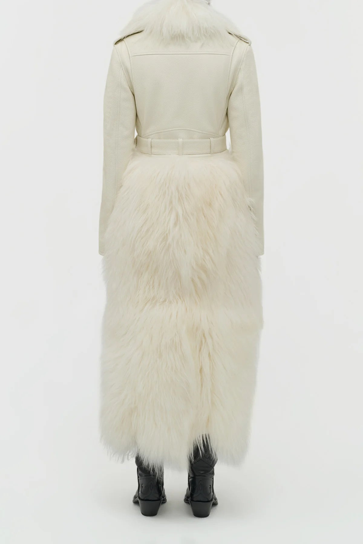 Brymwylf Convertible Coat in White Textured Leather & Cashmere Shearling - 5