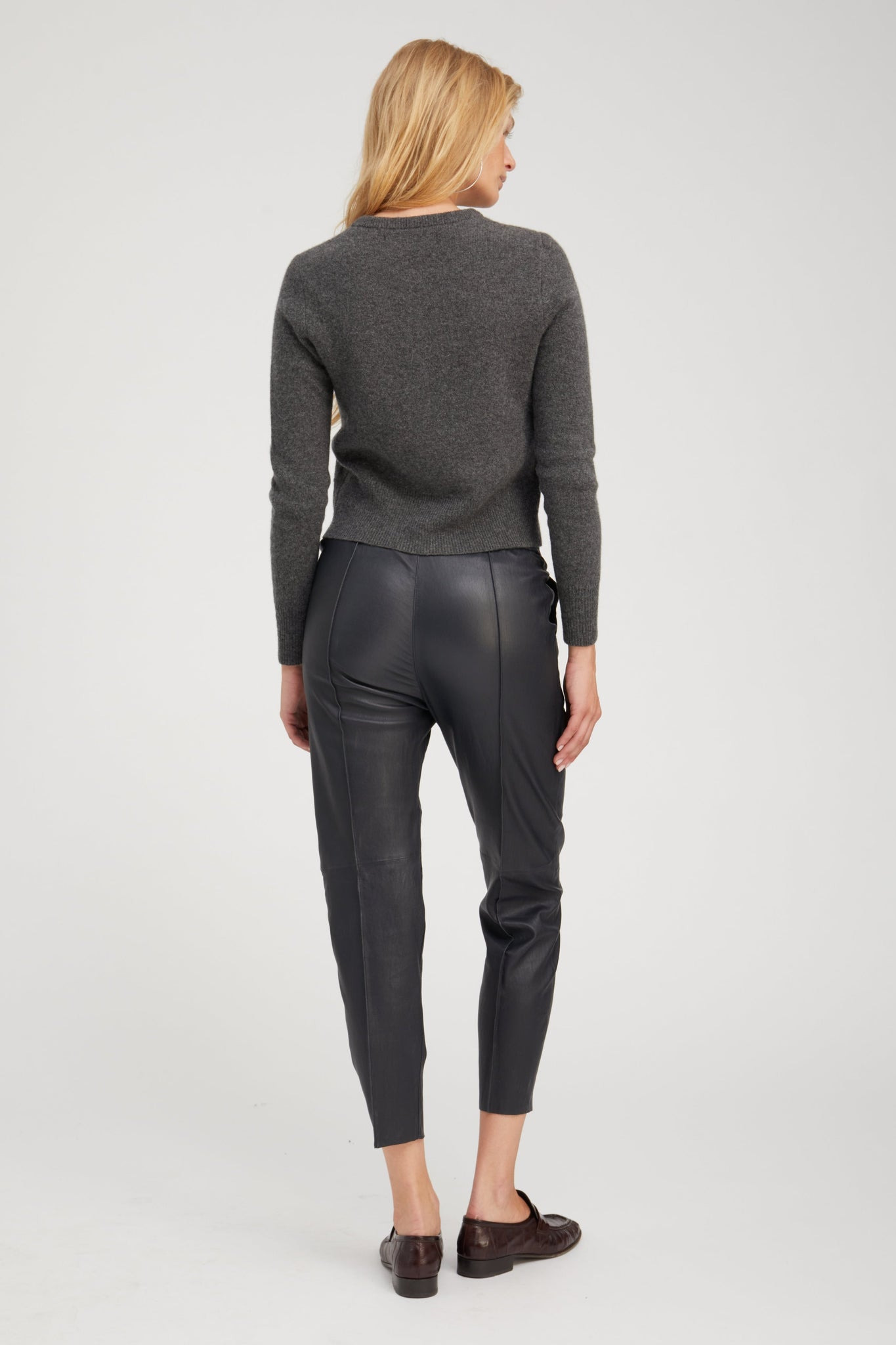 NAVY LEATHER JOGGERS - 4
