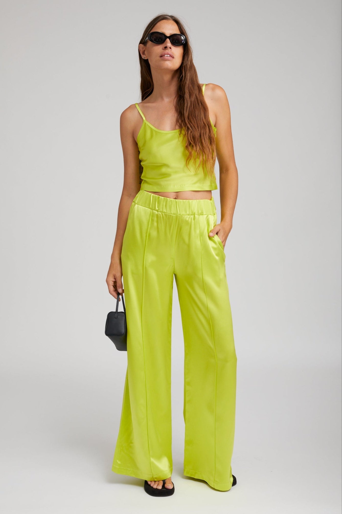 ELECTRIC CHARTREUSE SILK CROPPED CAMI - 2