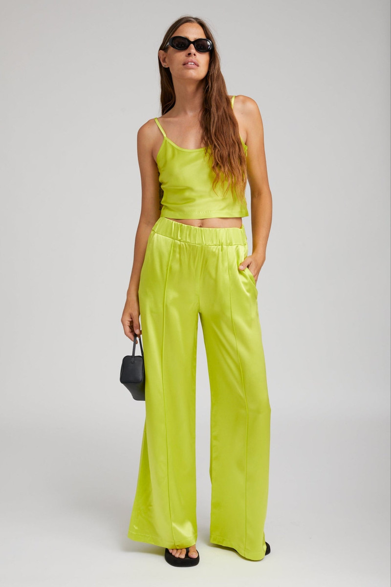 SPRWMN ELECTRIC CHARTREUSE SILK CROPPED CAMI outlook