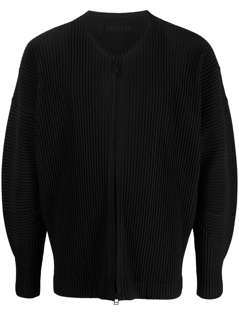 plissé-effect zipped cardigan - 1