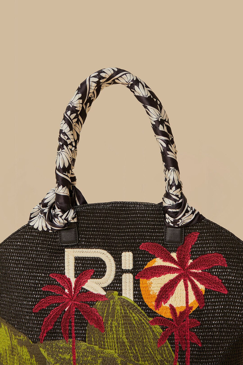 Black Copacabana Raffia Shell Tote 7