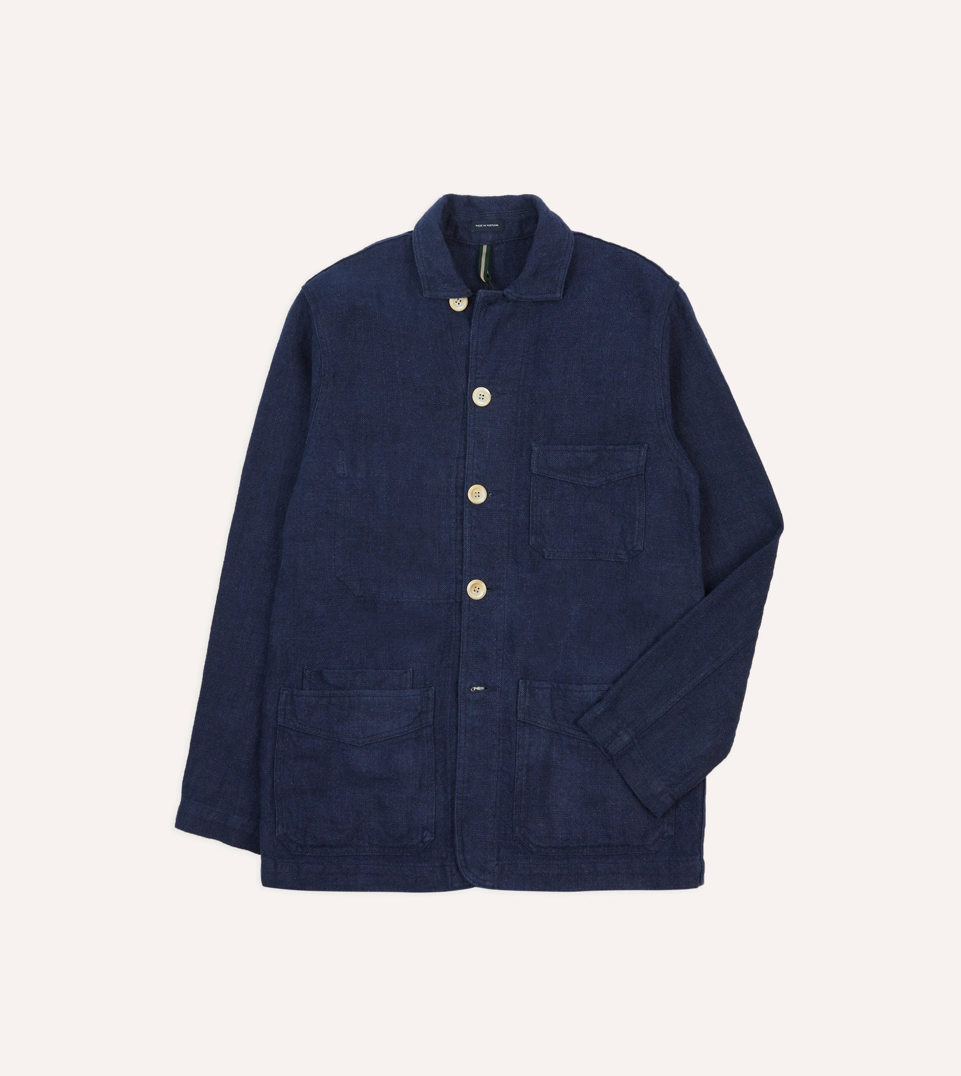 Navy Linen Five-Pocket Chore Jacket - 1