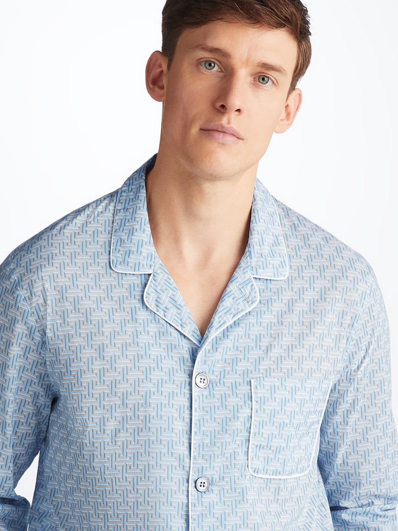 Men's Modern Fit Pajamas Ledbury 72 Cotton Batiste Blue - 5