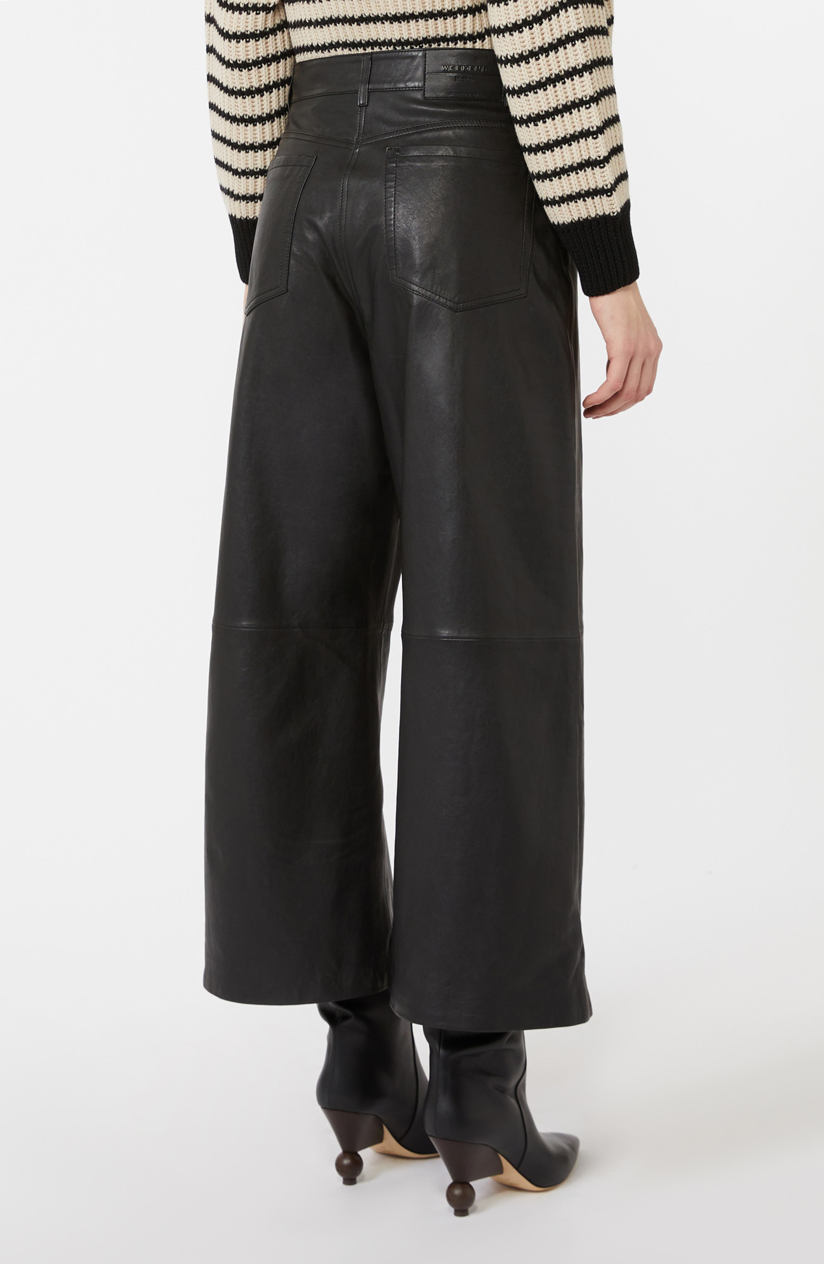 Weekend Max Mara Blanc Crop Wide Leg Leather Pants in Black at Nordstrom - 2