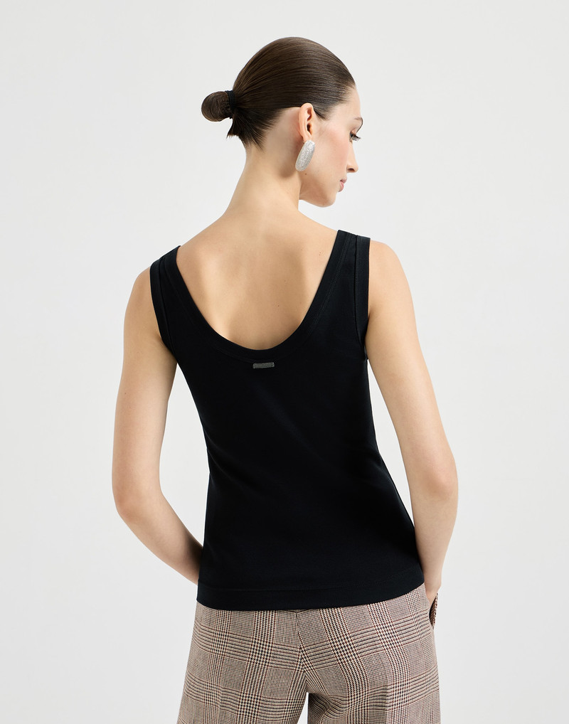 Brunello Cucinelli Stretch cotton ribbed jersey top with monili outlook