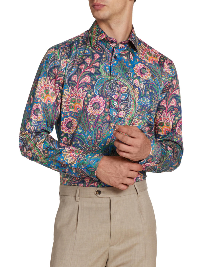 Men's Roma Paisley Cotton Button-Front Shirt - Stampa Blue 3