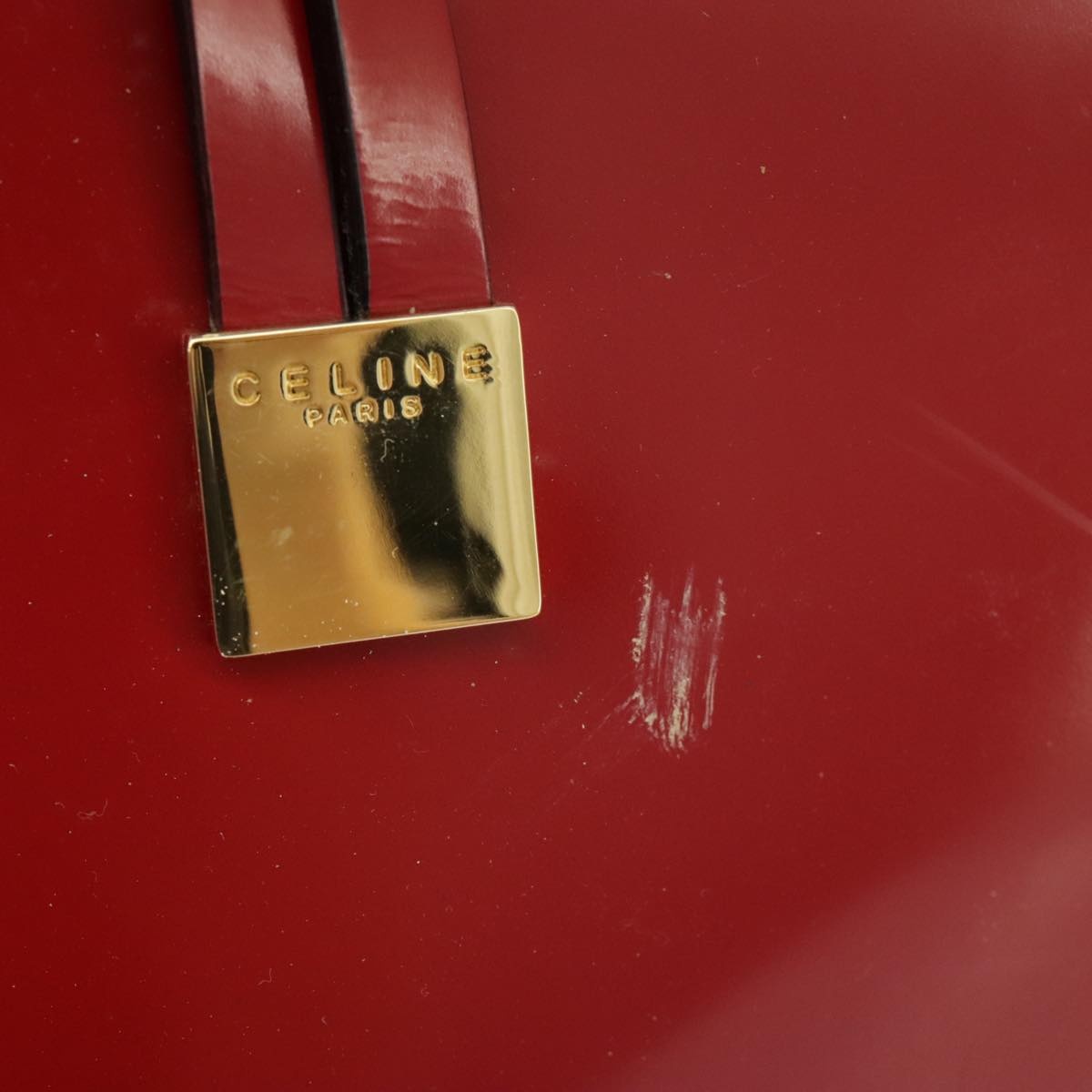 CELINE Hand Bag Patent Leather Red Gold - 10