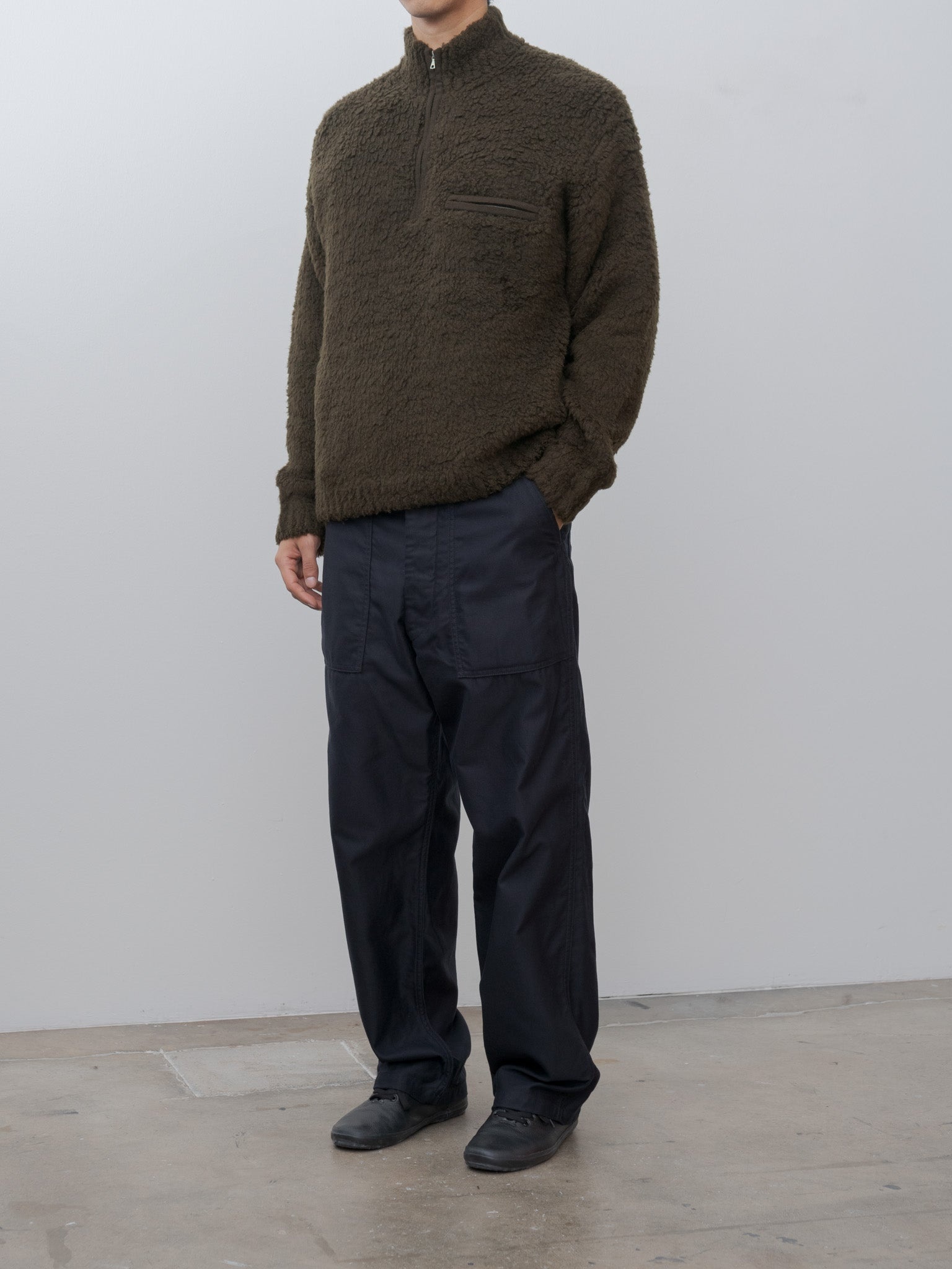 Merino Wool Boa Knit Half Zip P/O - Dark Brown - 3