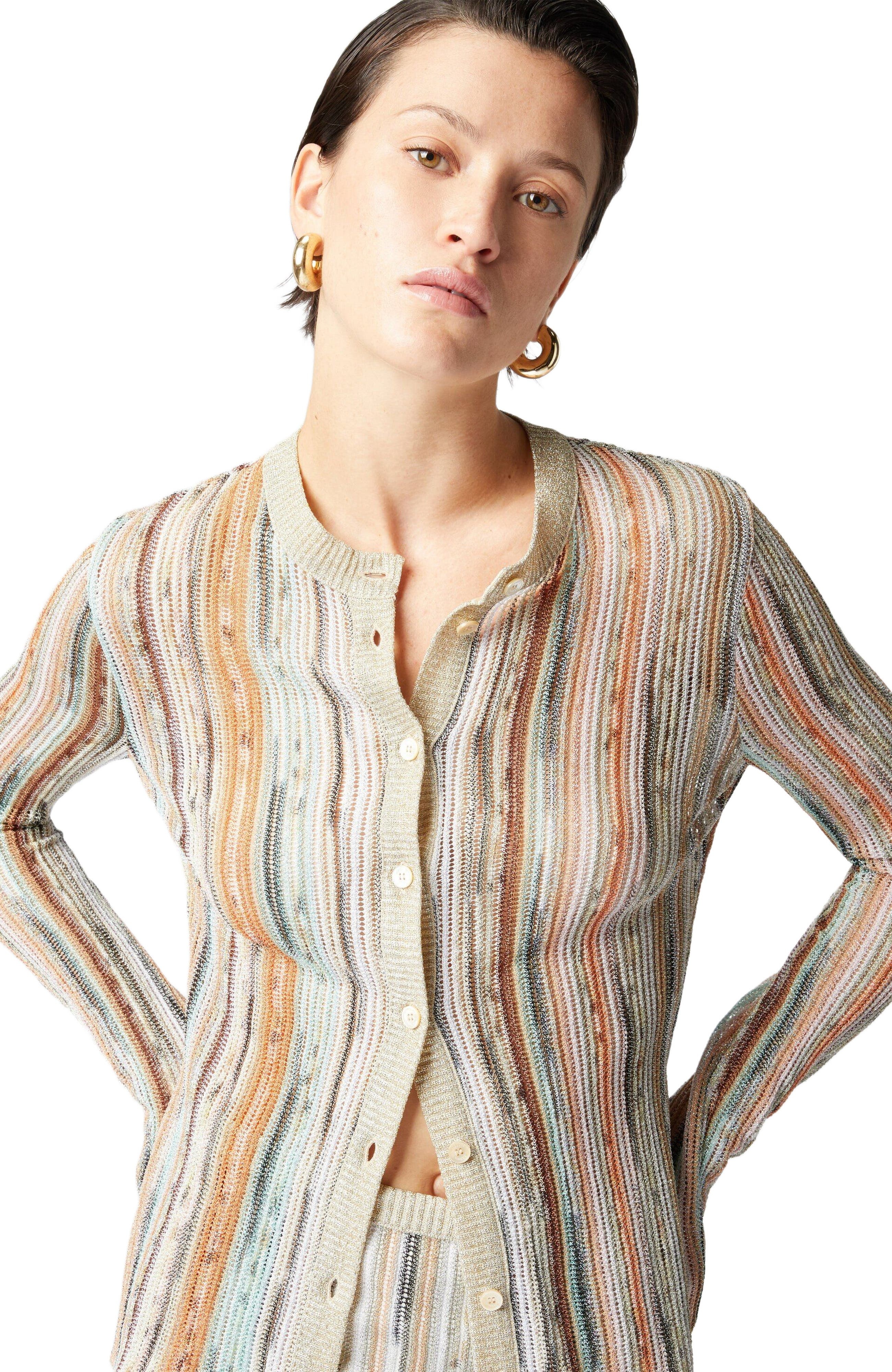 Missoni Striped Lamé Slub Viscose Crewneck Cardigan in Multicoloured at Nordstrom - 4
