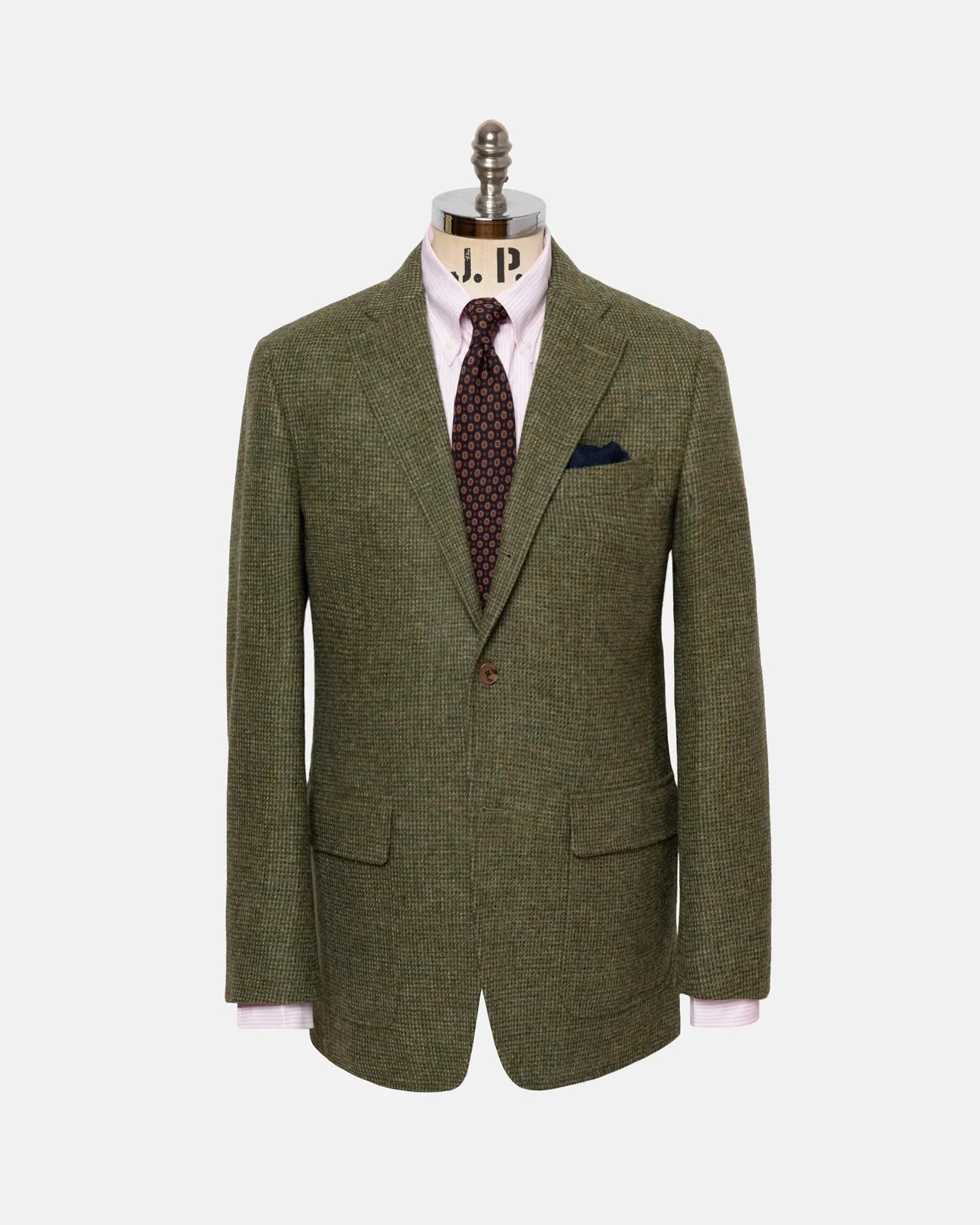 MADE-IN-USA OLIVE TIC WEAVE CHEVIOT TWEED SPORT COAT - 1