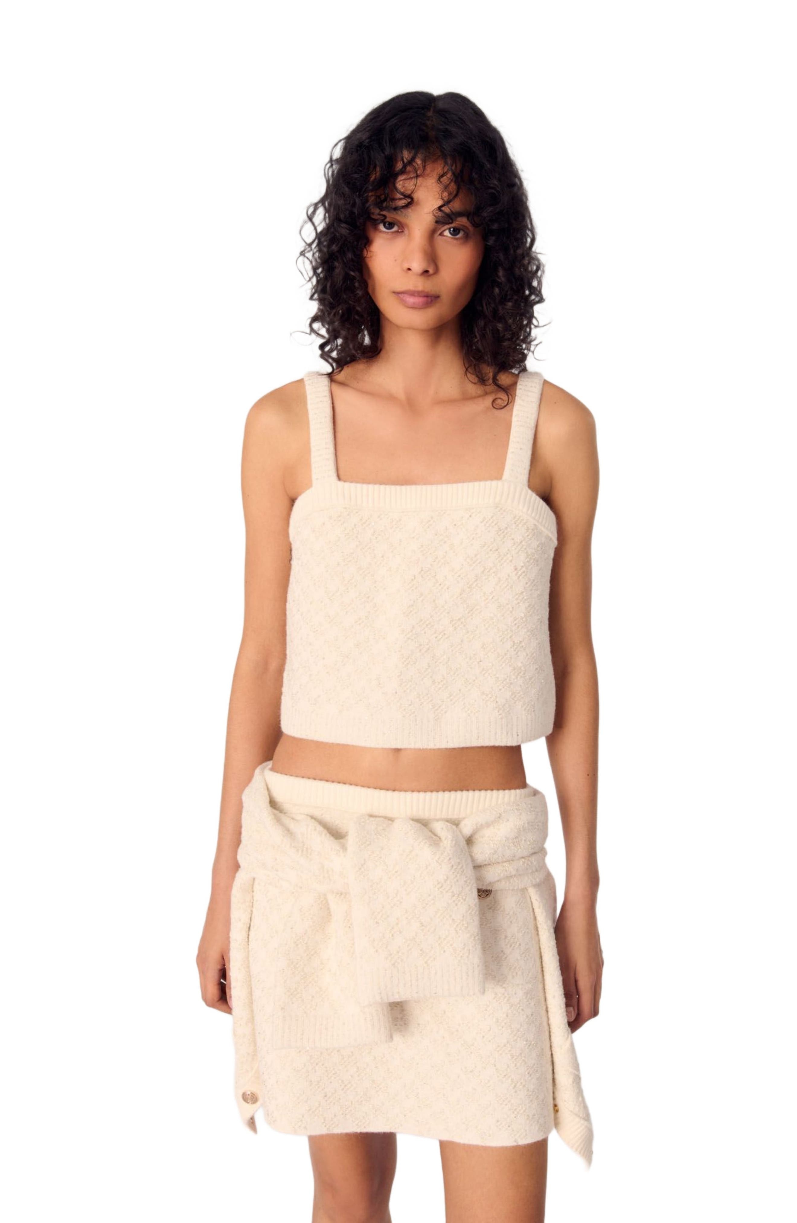 maje Tweed-effect knit crop top in Ecru at Nordstrom - 8