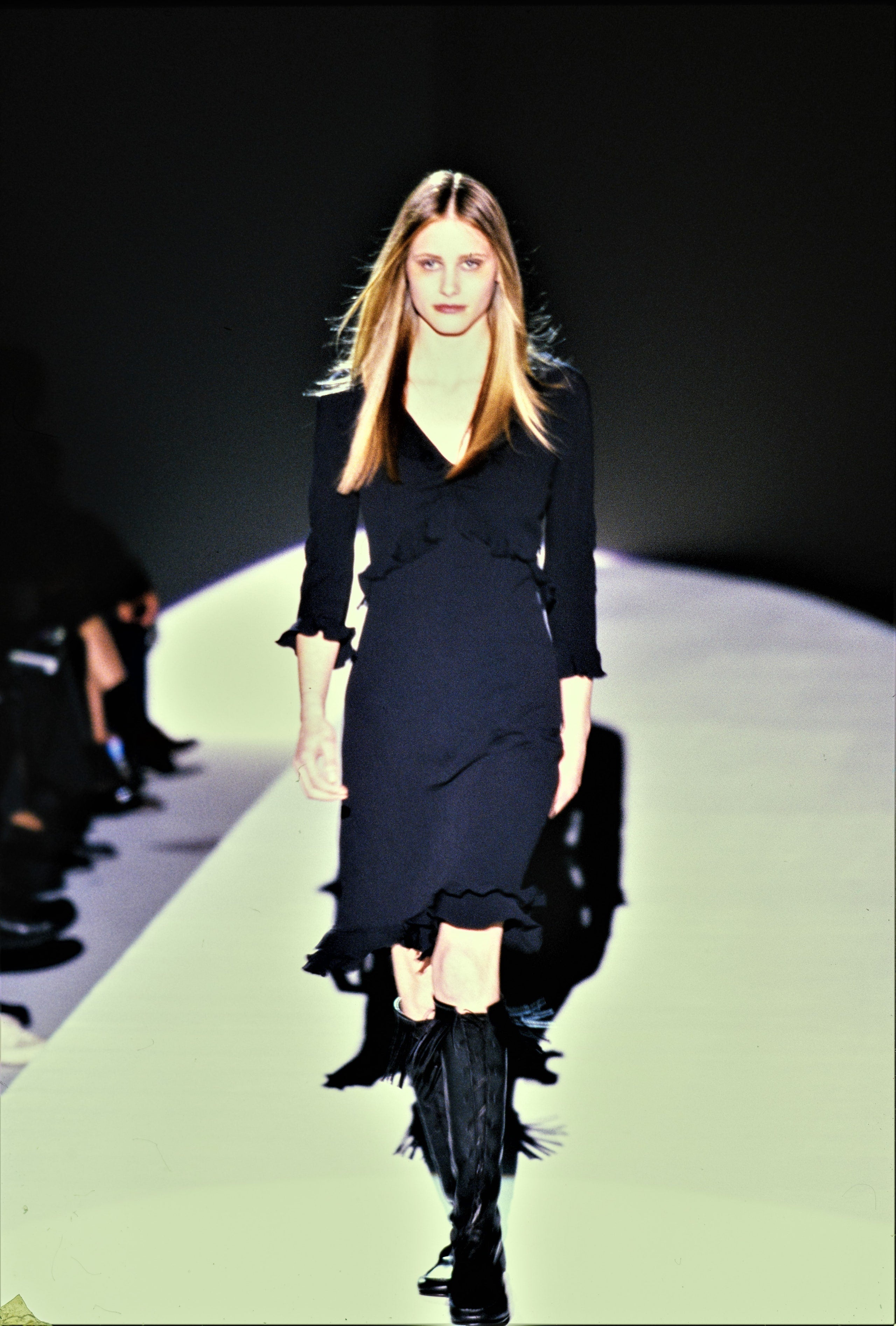 Gucci Spring 1999 Tom Ford Runway #1 Look Black Silk Ruffle Dress 40 - 2