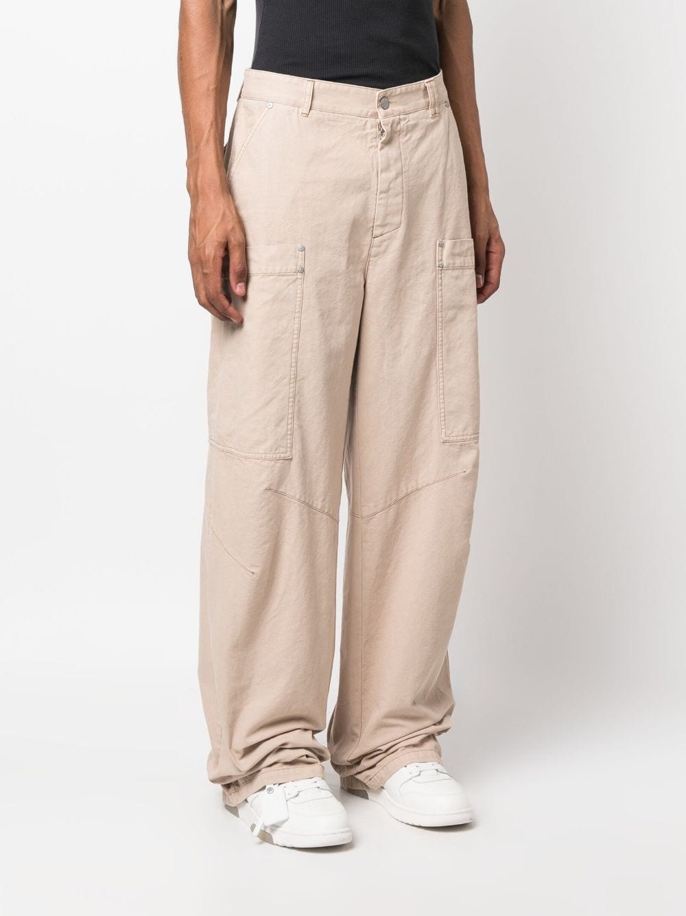 wide-leg cotton cargo trousers - 3