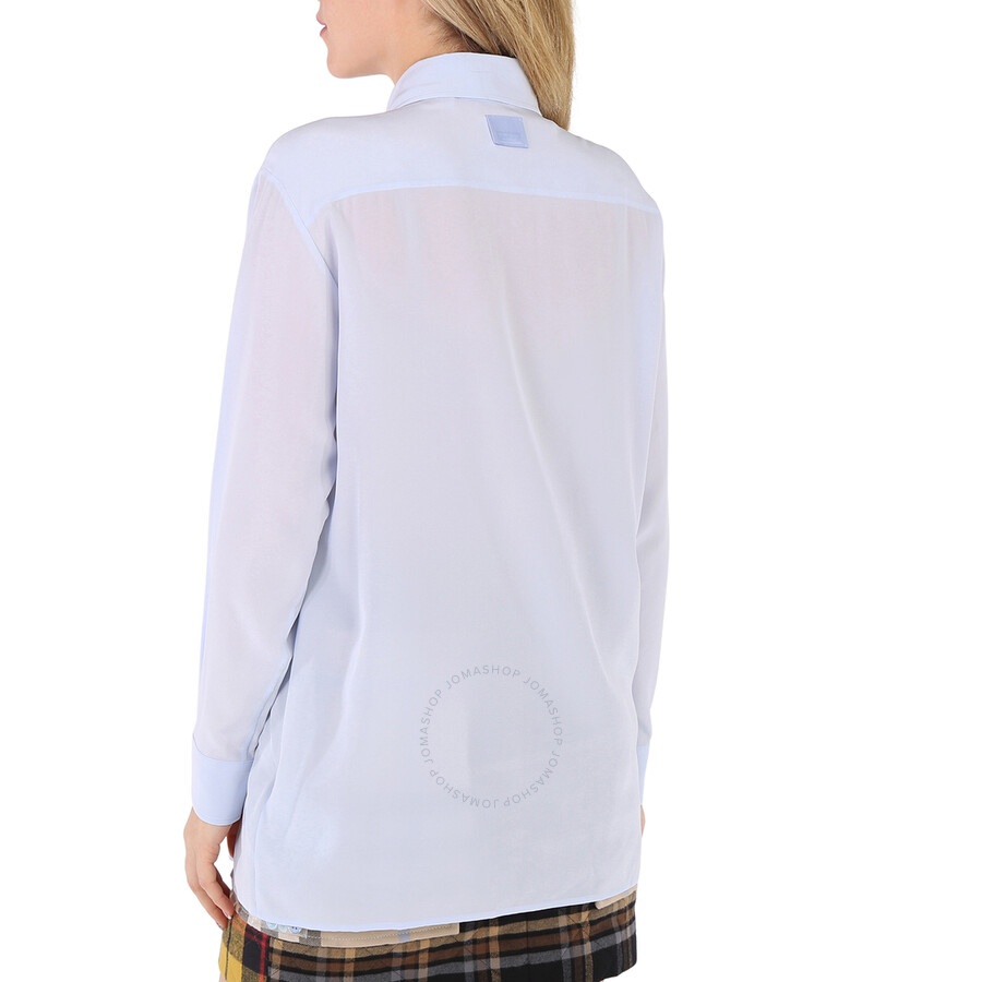 Burberry Pale Blue Irem Silk Crepe De Chine Logo Detail Oversized Shirt - 5