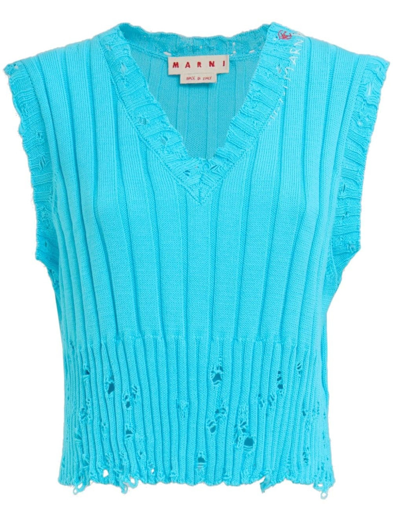 logo-embroidery distressed knitted vest 1