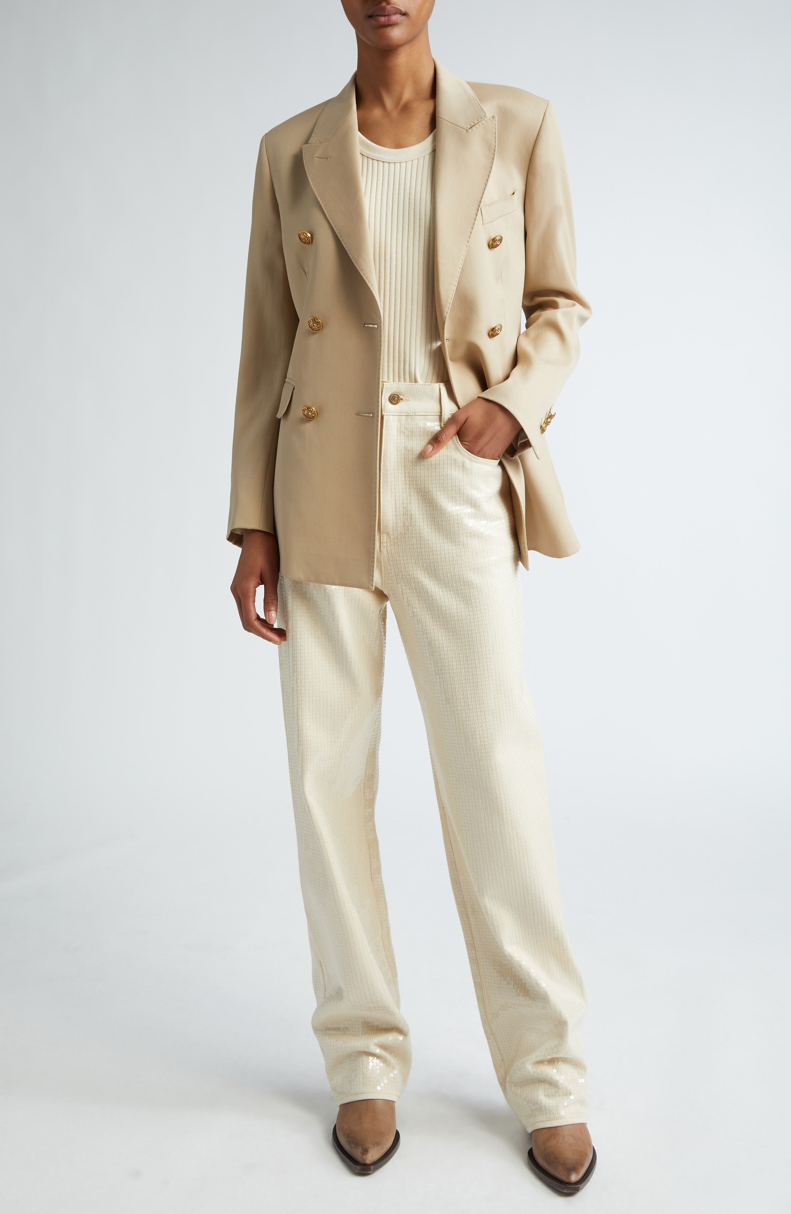 Golden Goose Kim Sequin Five-Pocket Pants in Ecru at Nordstrom - 2