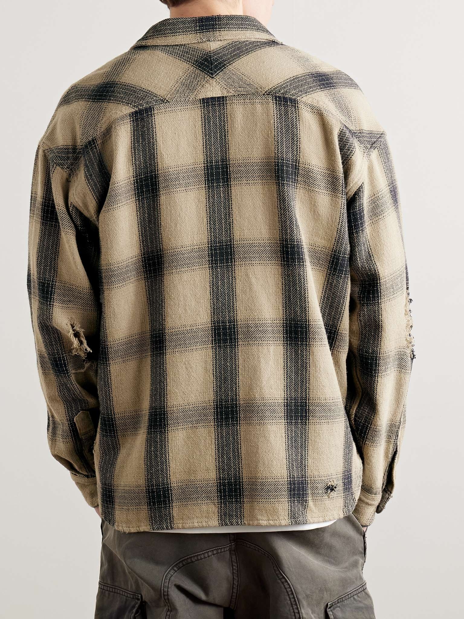 Savage Logo-Appliquéd Distressed Checked Cotton Shirt - 3