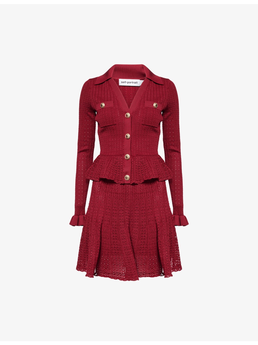 Pointelle Peplum Knitted Mini Dress - 1