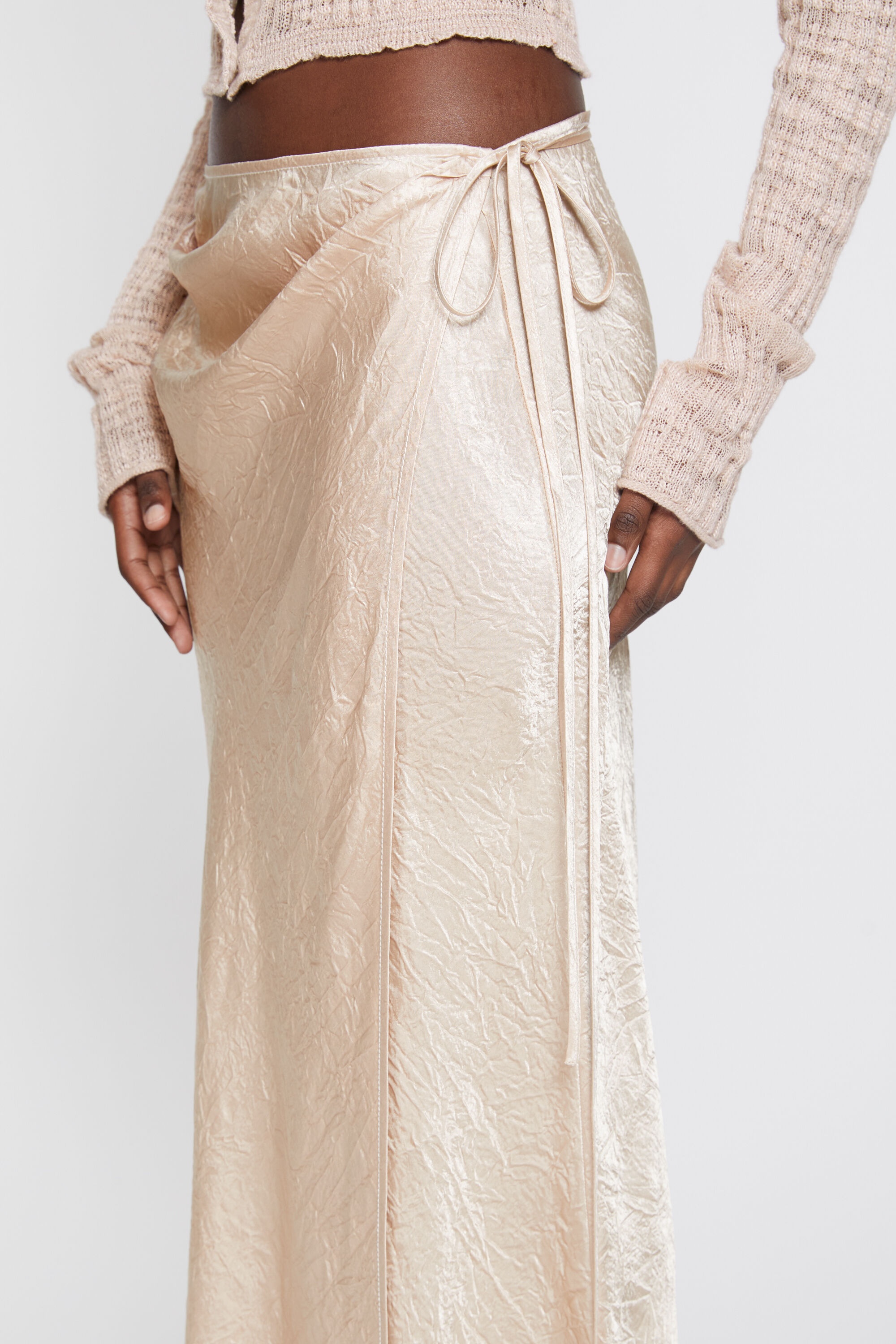 Satin wrap skirt - Shell beige - 5