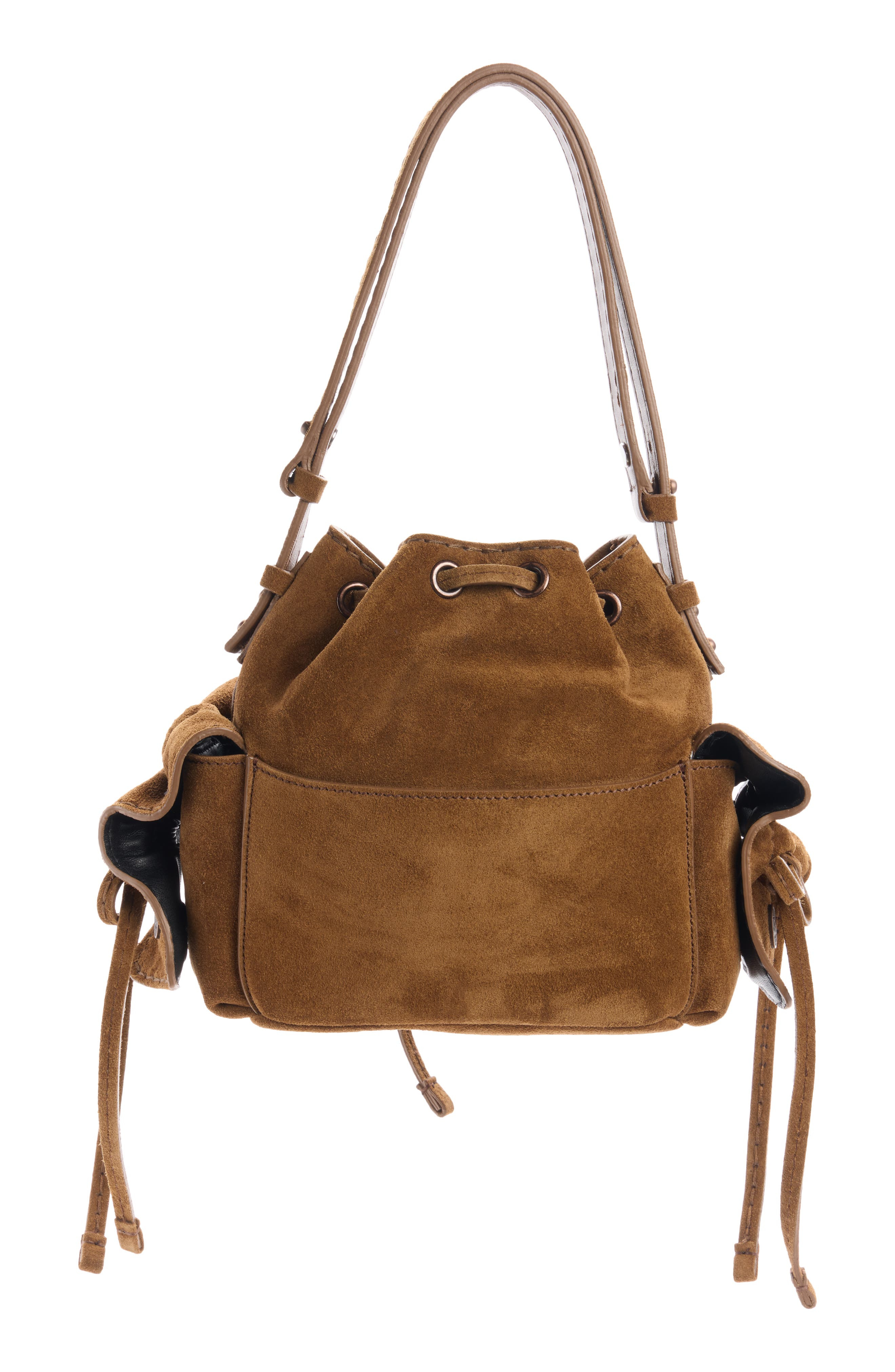 Acne Studios Mini Multipocket Suede Bucket Bag in Cognac Brown at Nordstrom - 3
