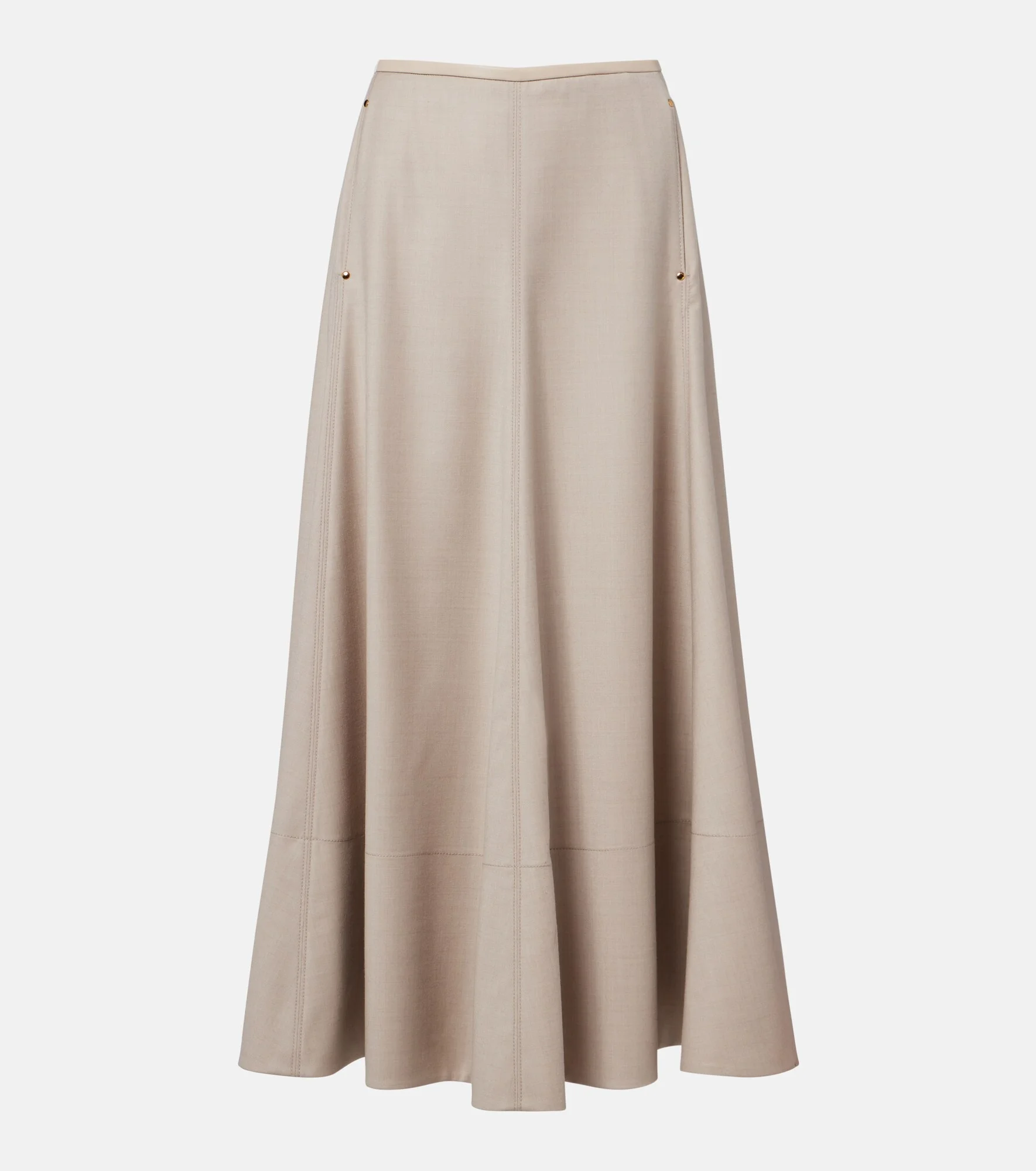 Leather-trimmed wool flannel midi skirt - 1