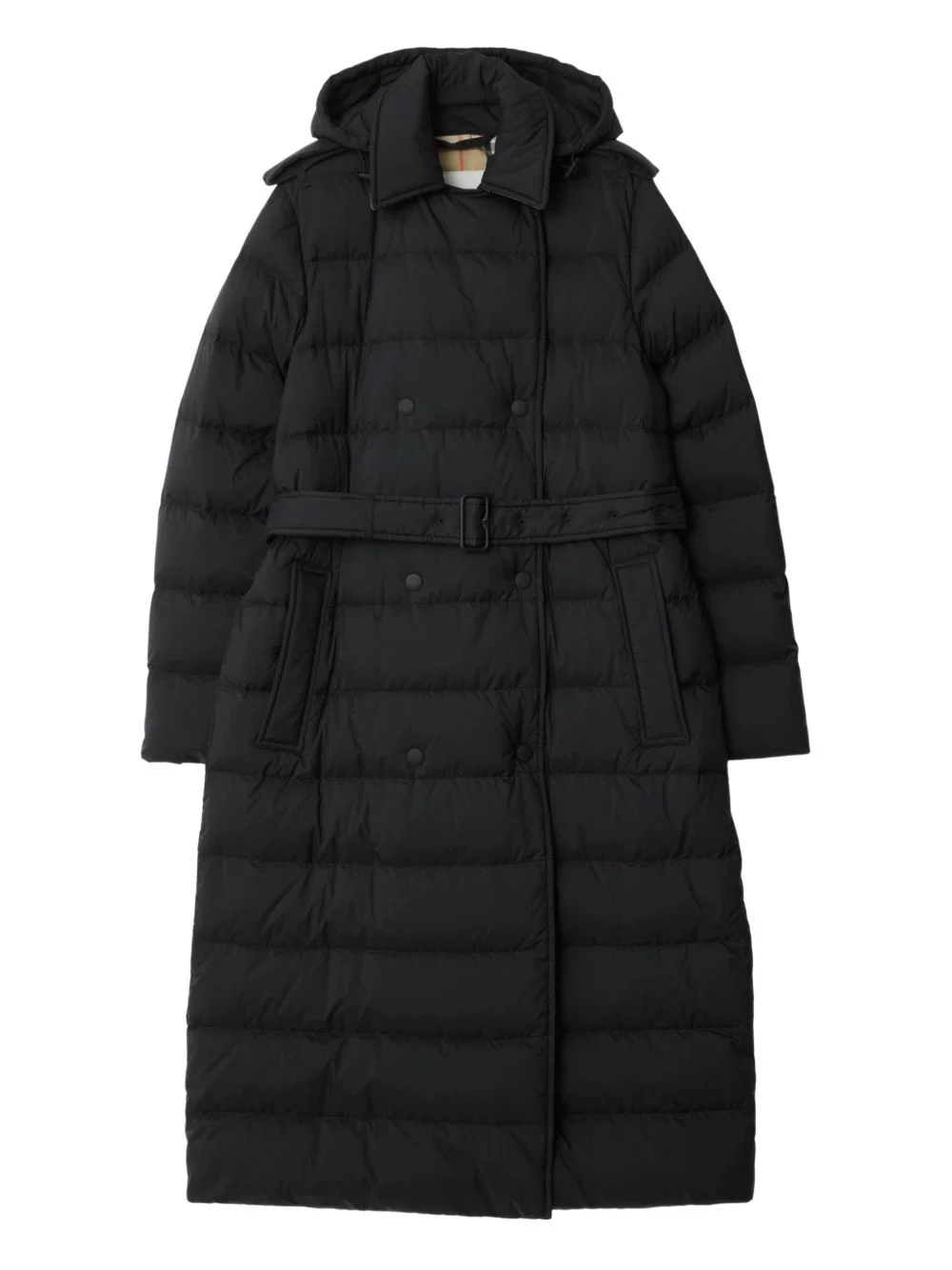 hooded belted padded coat - 1