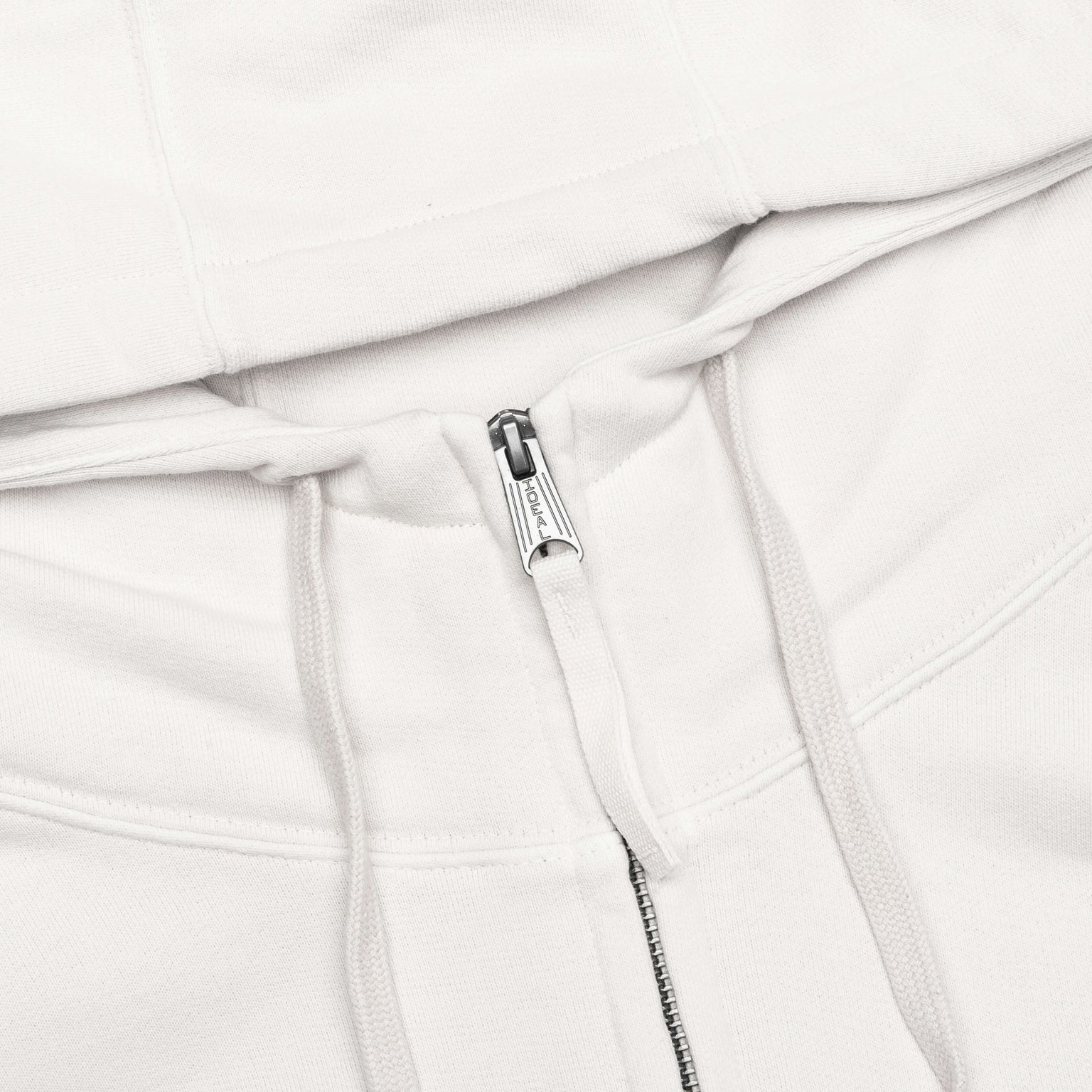 REVERSE APPLICATED STITCH LOGO ZIPPED HOODIE - ECRU - 3