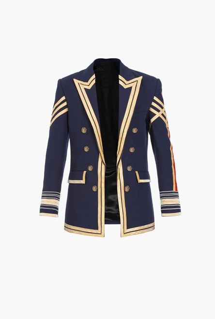 Navy blue embroidered blazer with double-breasted buttoned fastening - 1