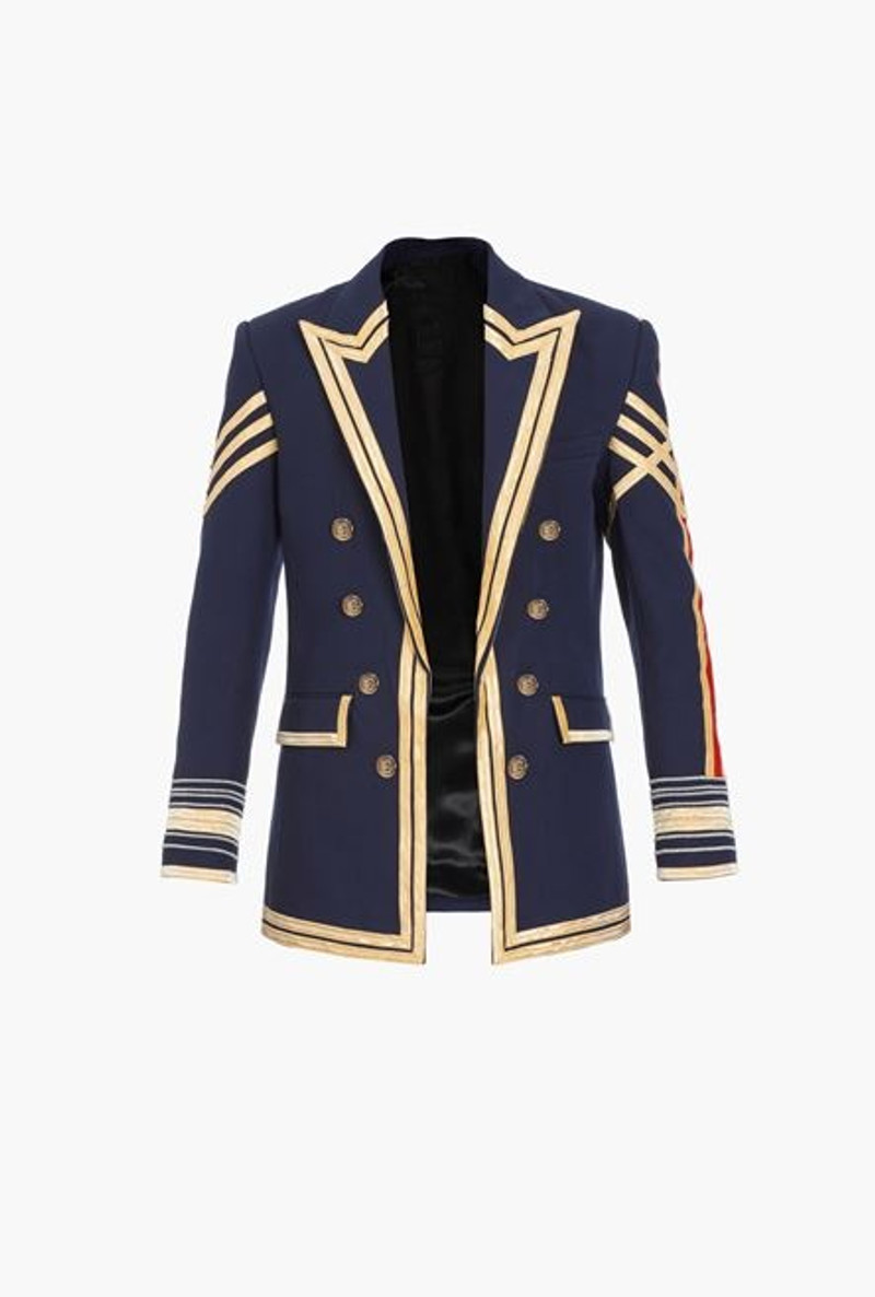 Navy blue embroidered blazer with double-breasted buttoned fastening 1