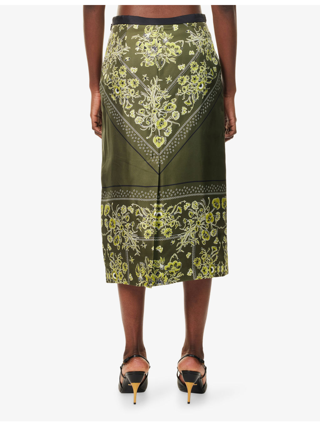 Floral Slit Silk Midi Skirt - 4