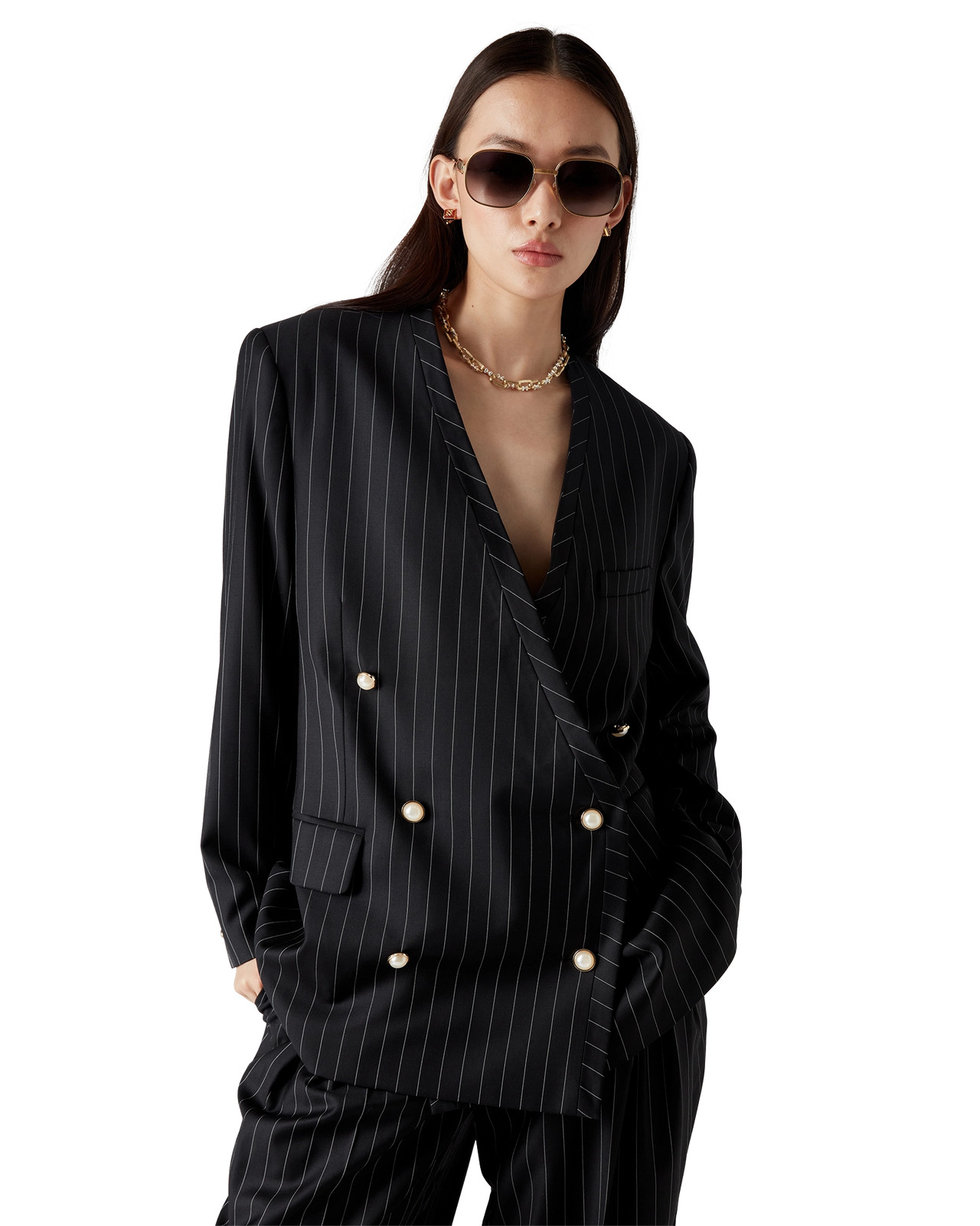 Wool Pinstripe Oversized Blazer | Casablanca Paris - 3