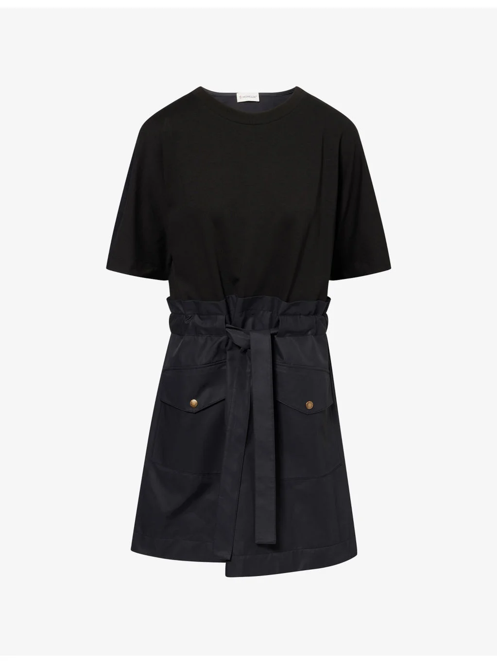 Belted Contrast Cotton-Blend Mini Dress - 1