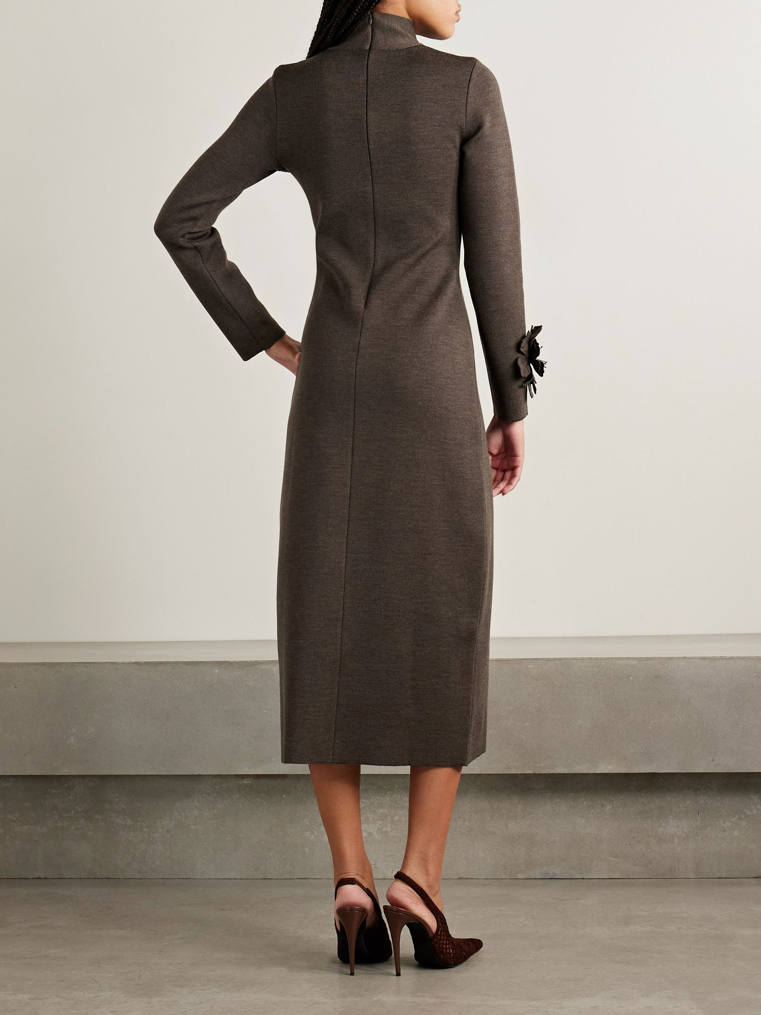 Embellished wool-blend turtleneck midi dress Dark brown - 3