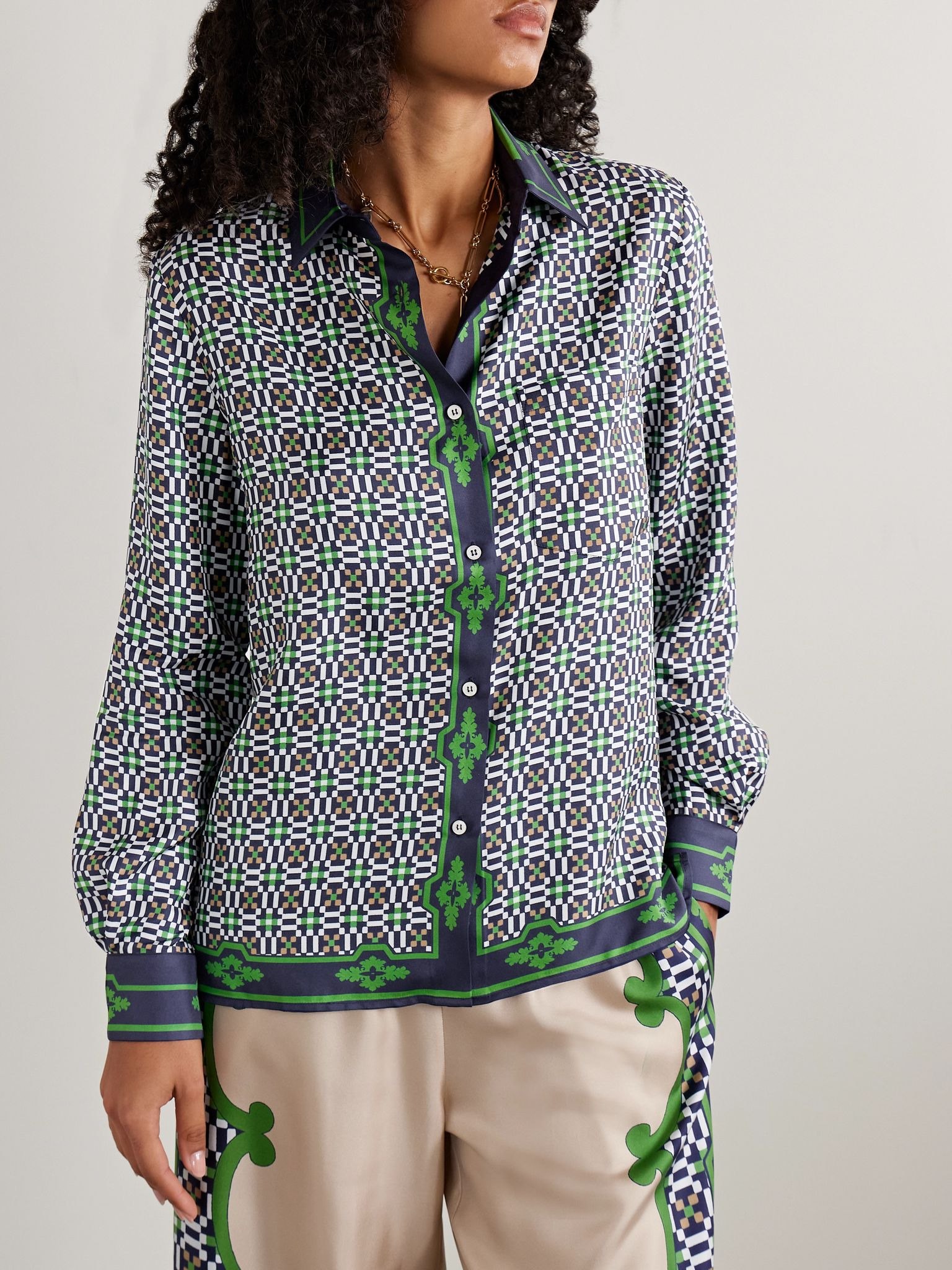 Icon Boy printed silk-twill shirt Blue - 3