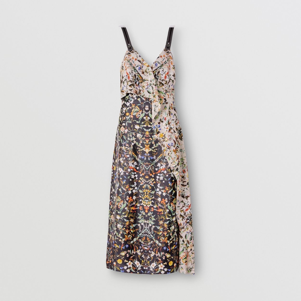 Ruffle Detail Floral Print Silk Slip Dress - 1