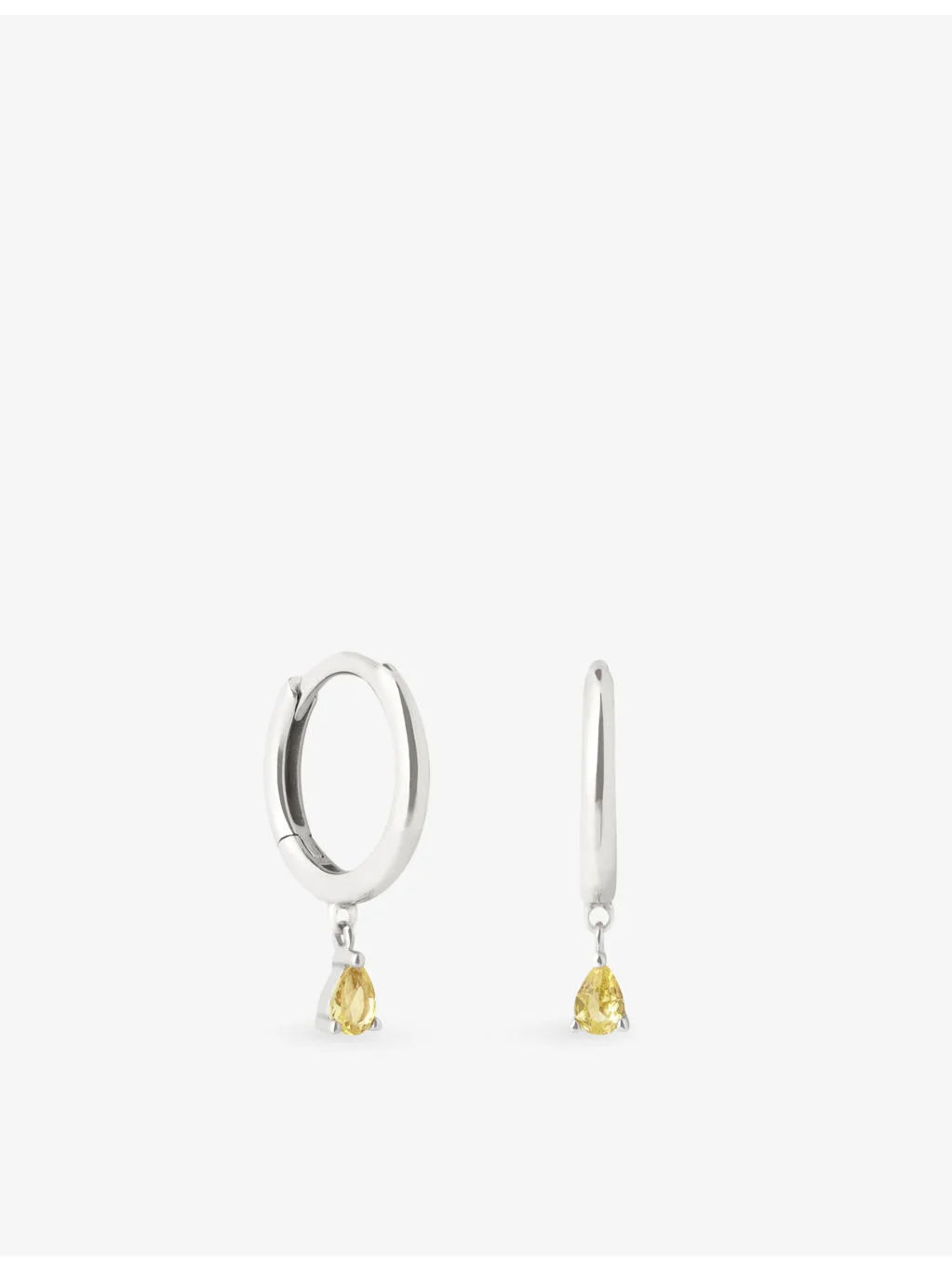 Pear 14ct White-Gold and Lab-Grown Yellow-Sapphire Drop Huggies - 1