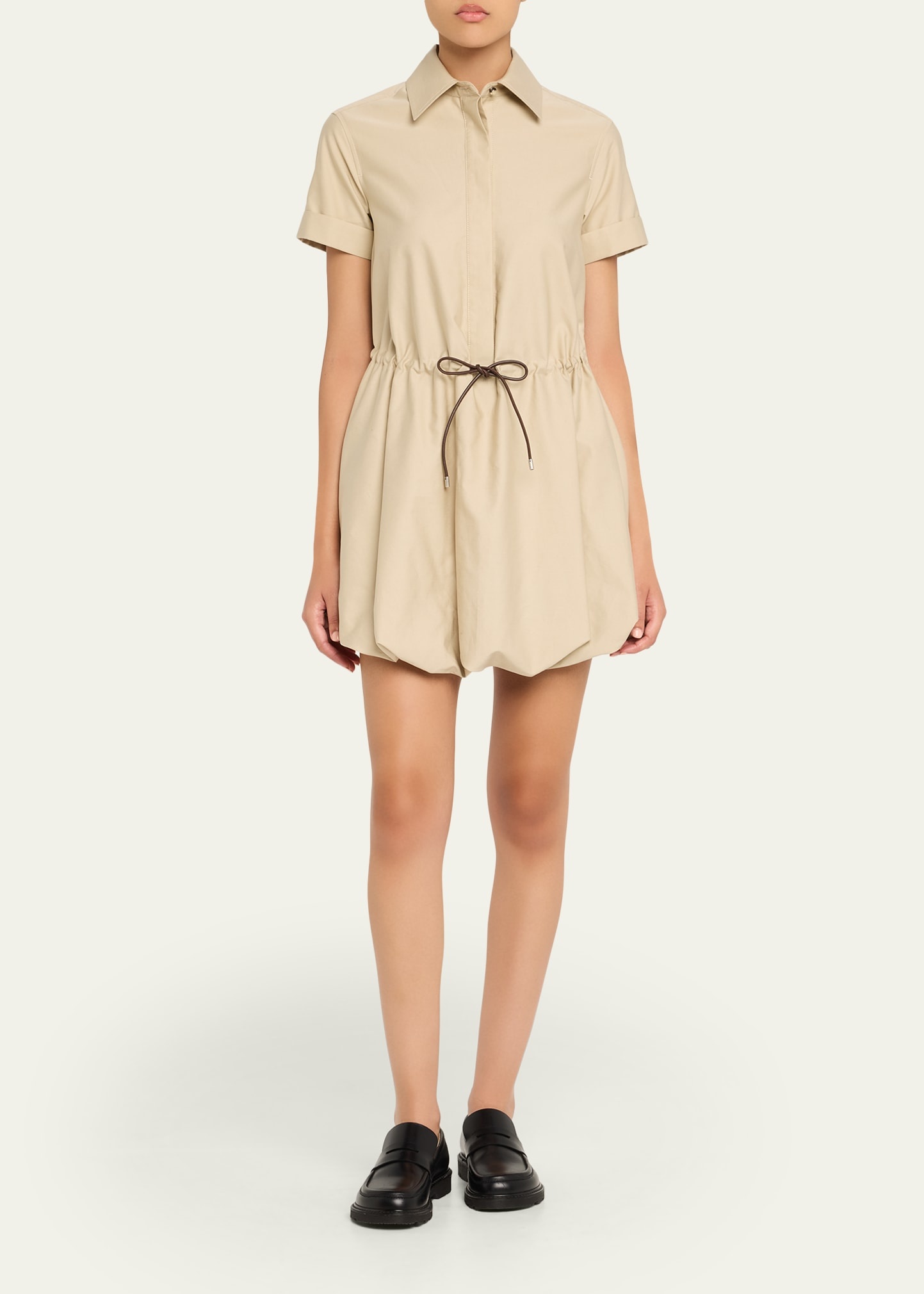 Short-Sleeve Cinched-Waist Mini Bubble Shirtdress - 2