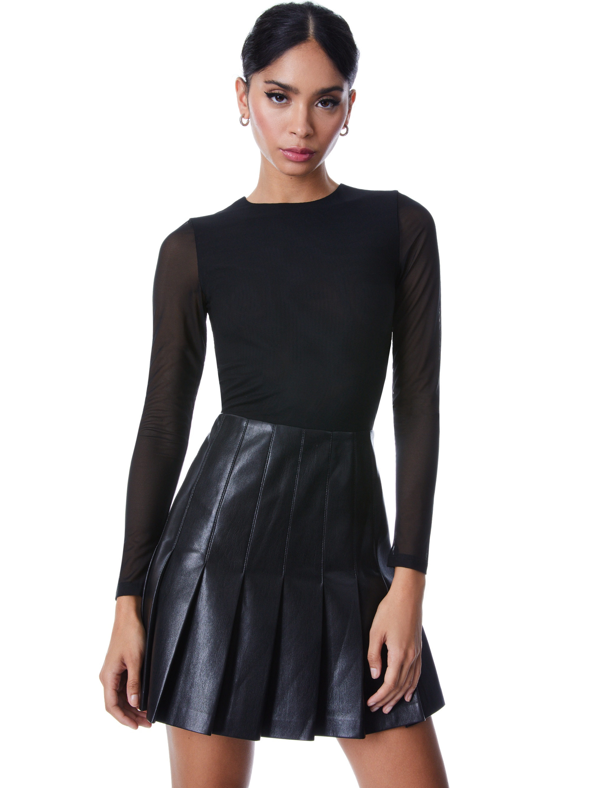 Alice + Olivia CHARA VEGAN LEATHER PLEATED MINI DRESS - CL000J16501A001 |  REVERSIBLE
