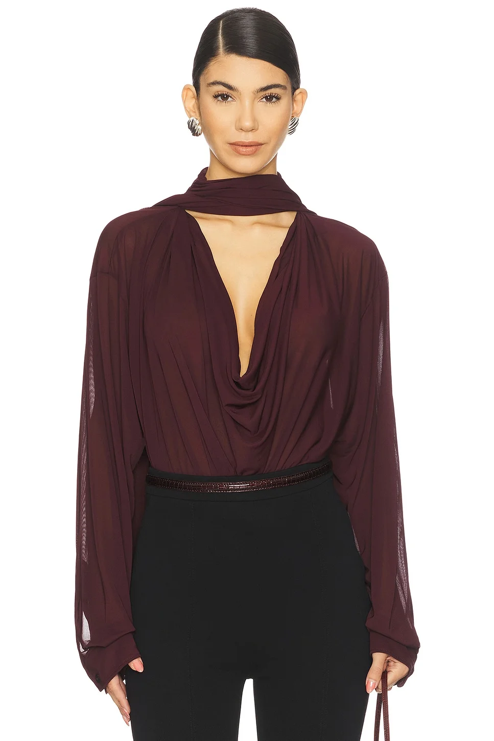 Draped Collar Blouse - 1