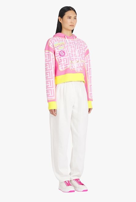 Balmain x Barbie - Pink eco-designed cotton cropped sweatshirt pink Balmain logo print - 7